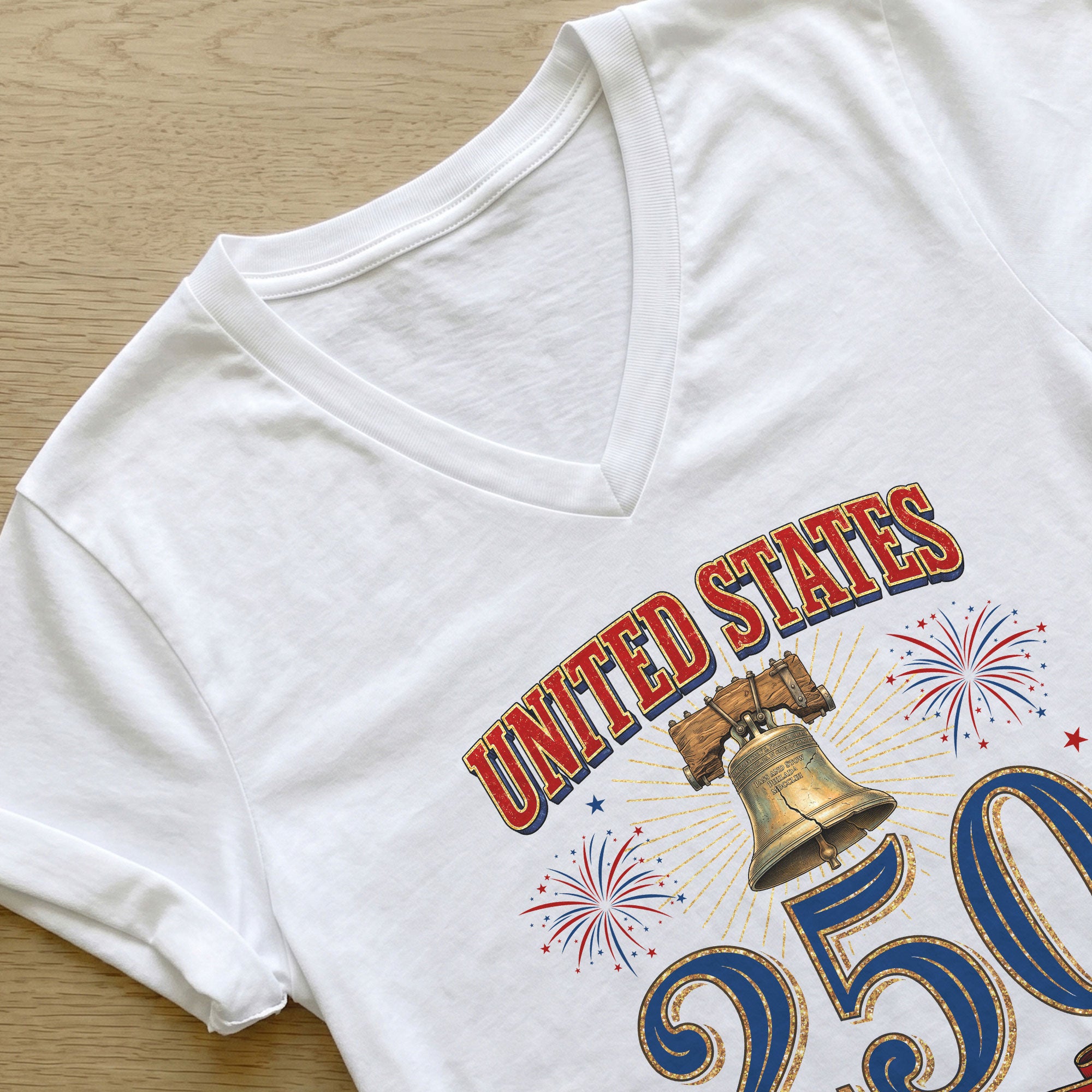 Women's V-Neck Graphic Top United States 250 Years Anniversary Celebration Tee