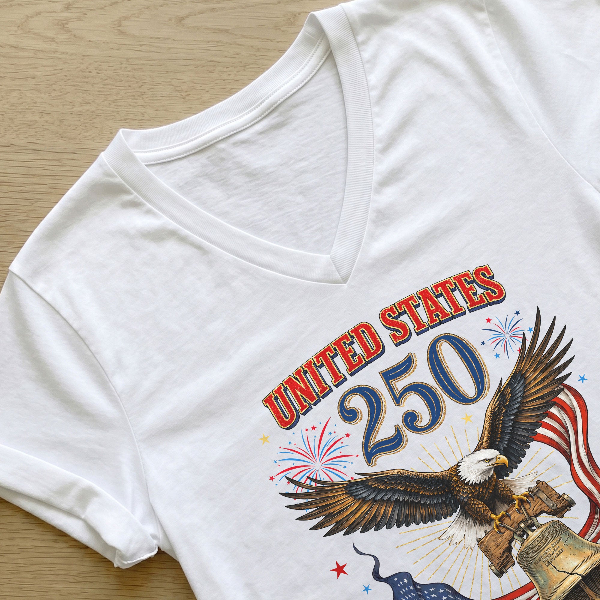 Historical United States 250th Anniversary V-Neck Shirt Patriotic Holiday Wear Tee