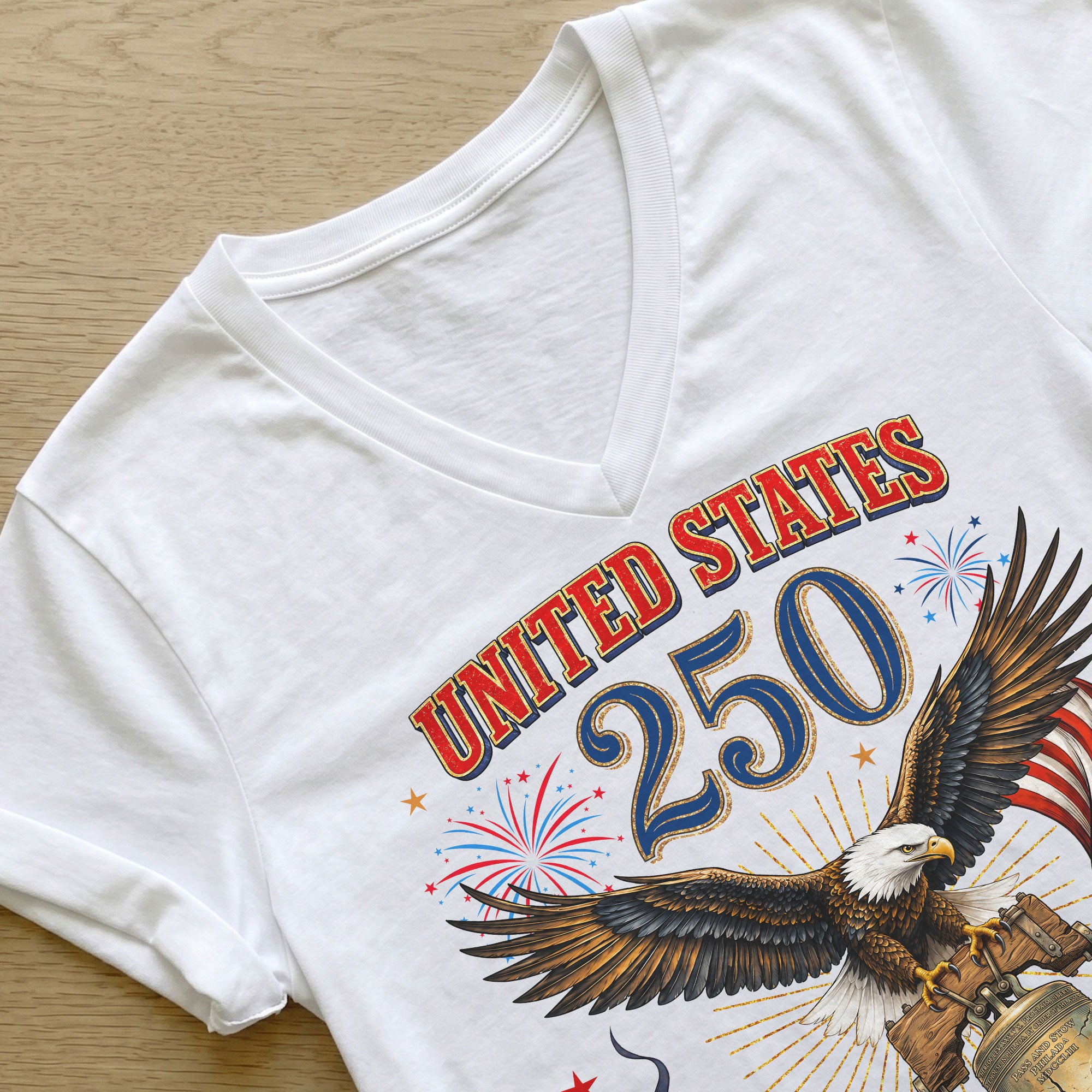 Historical United States 250th Anniversary V-Neck Shirt Patriotic Holiday Wear Tee - Rust Field Wear
