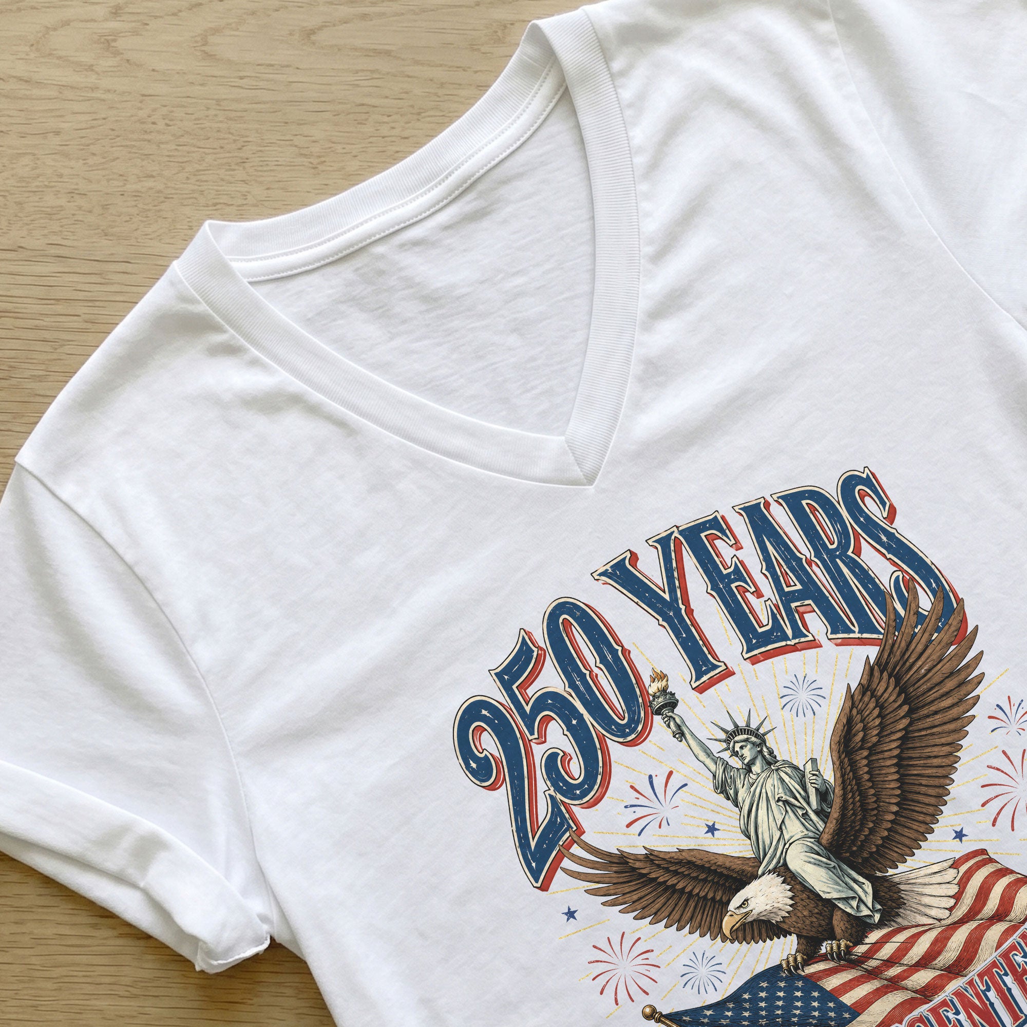 Patriotic United States 250 Years Anniversary V-Neck Tee Holiday Graphic Shirt Apparel