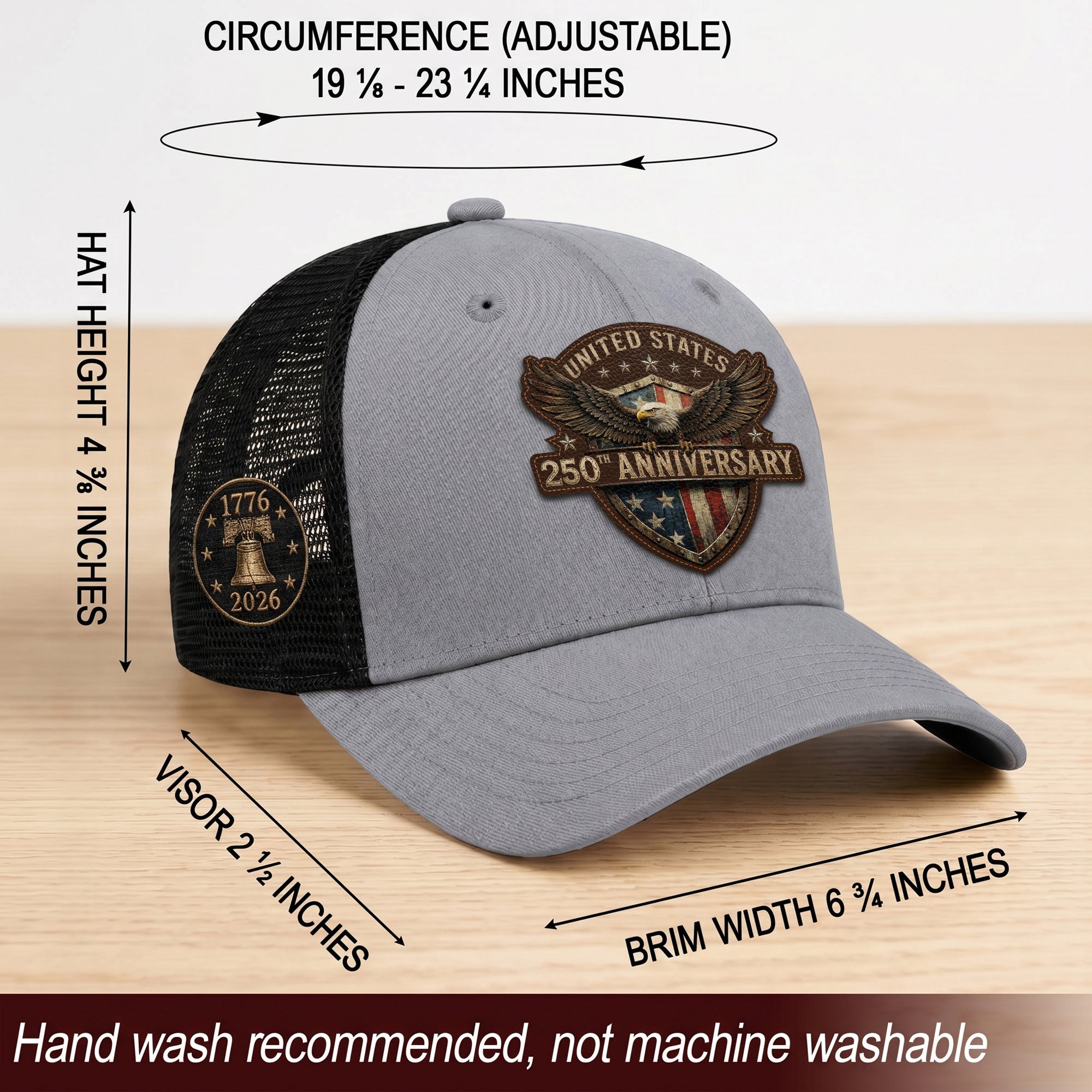Leather Patch Hat US 250th Anniversary Trucker Cap Patriotic American Eagle Mesh Hat