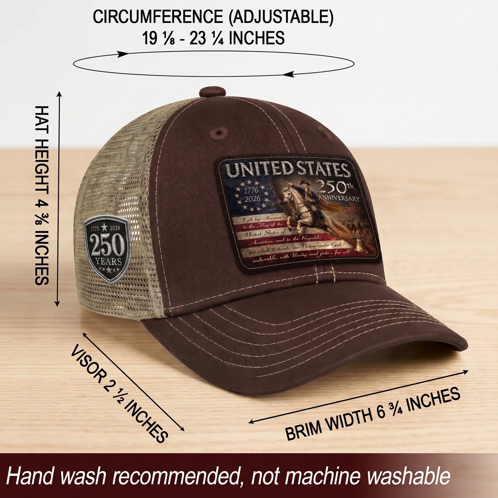 Leather Patch Hat US 250th Anniversary Trucker Cap George Washington Patriotic Hat