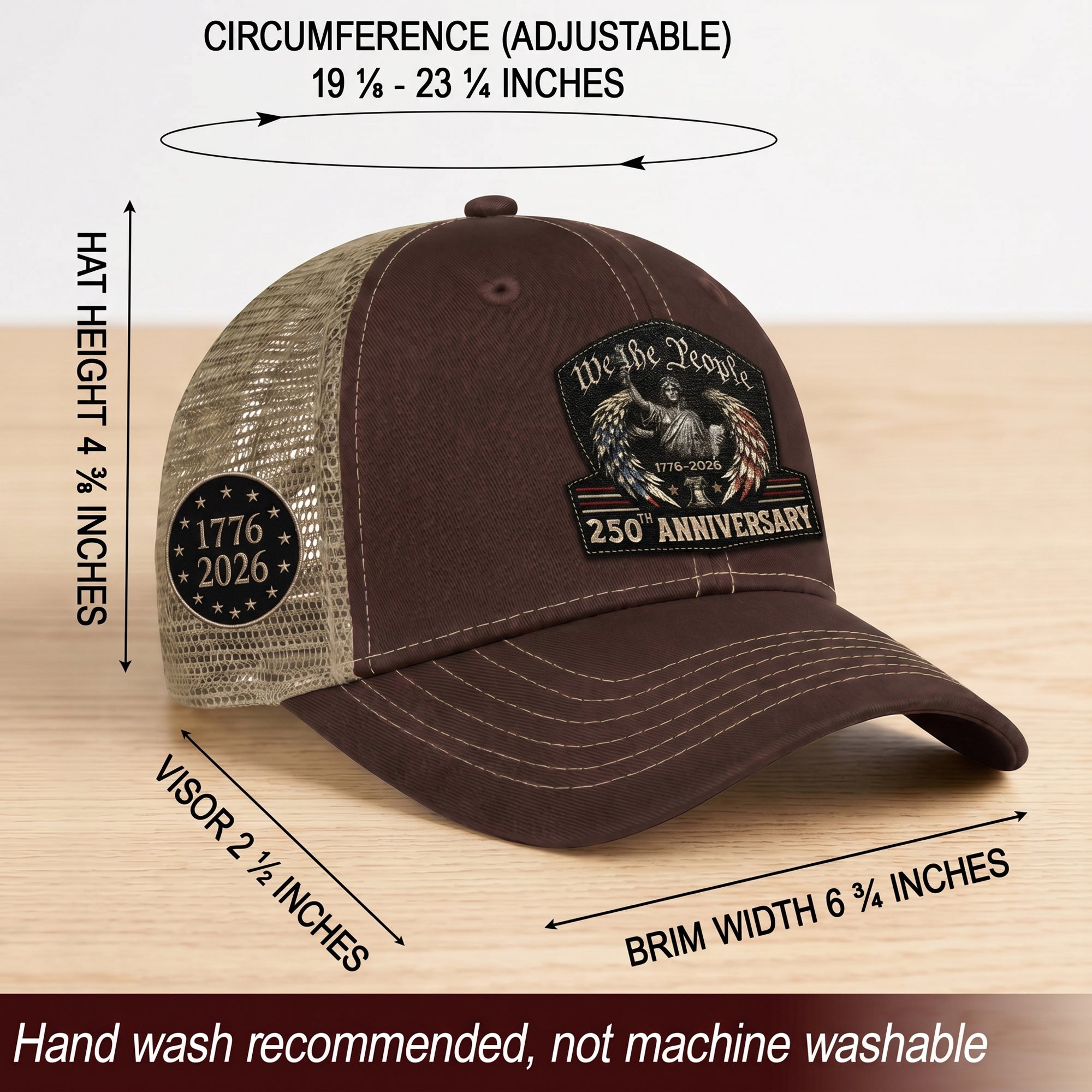 We The People Leather Patch Hat 250th Anniversary Trucker Cap Patriotic US Mesh Hat