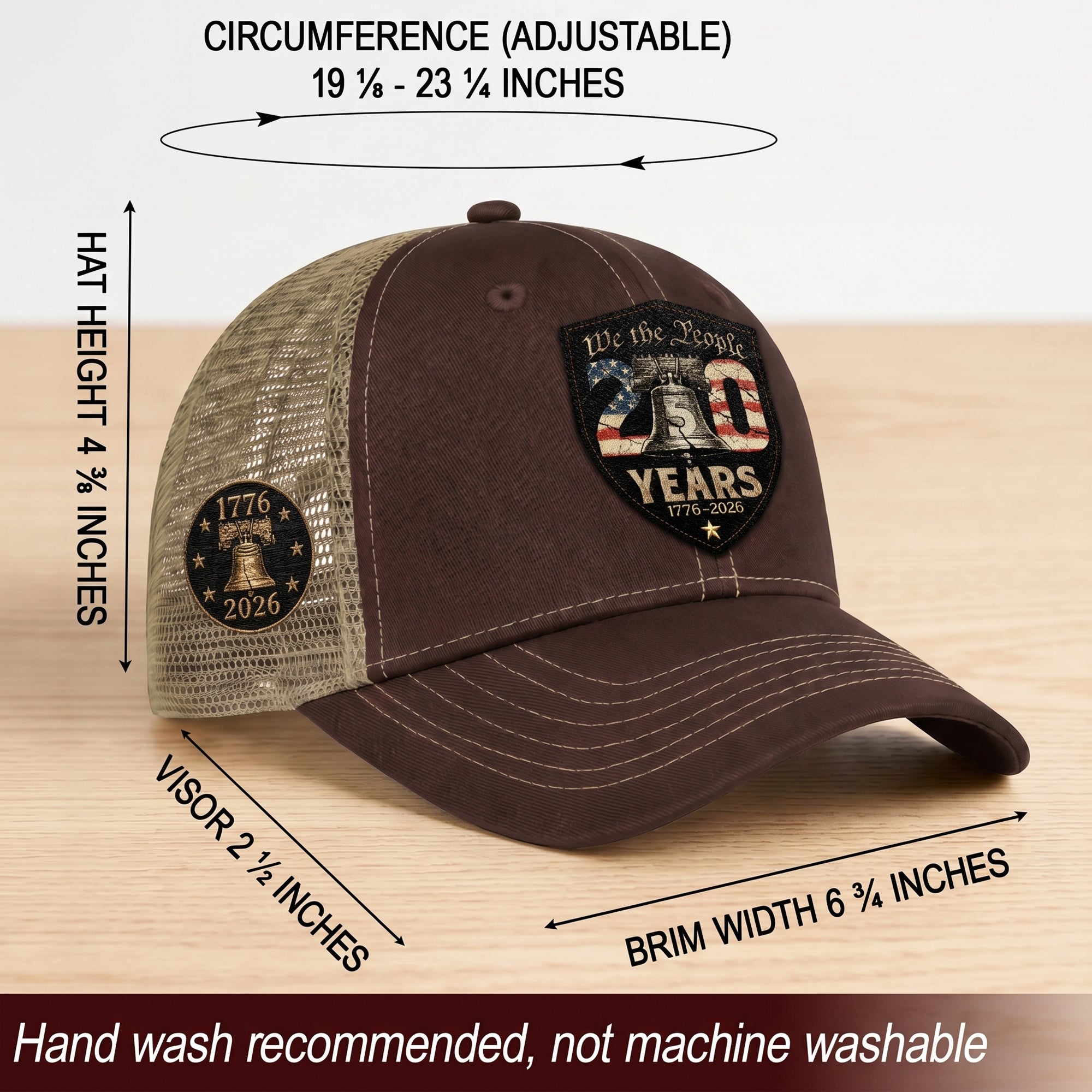 Leather Patch Hat 250 Years 1776 2026 Liberty Bell Trucker Cap Patriotic US Mesh Hat