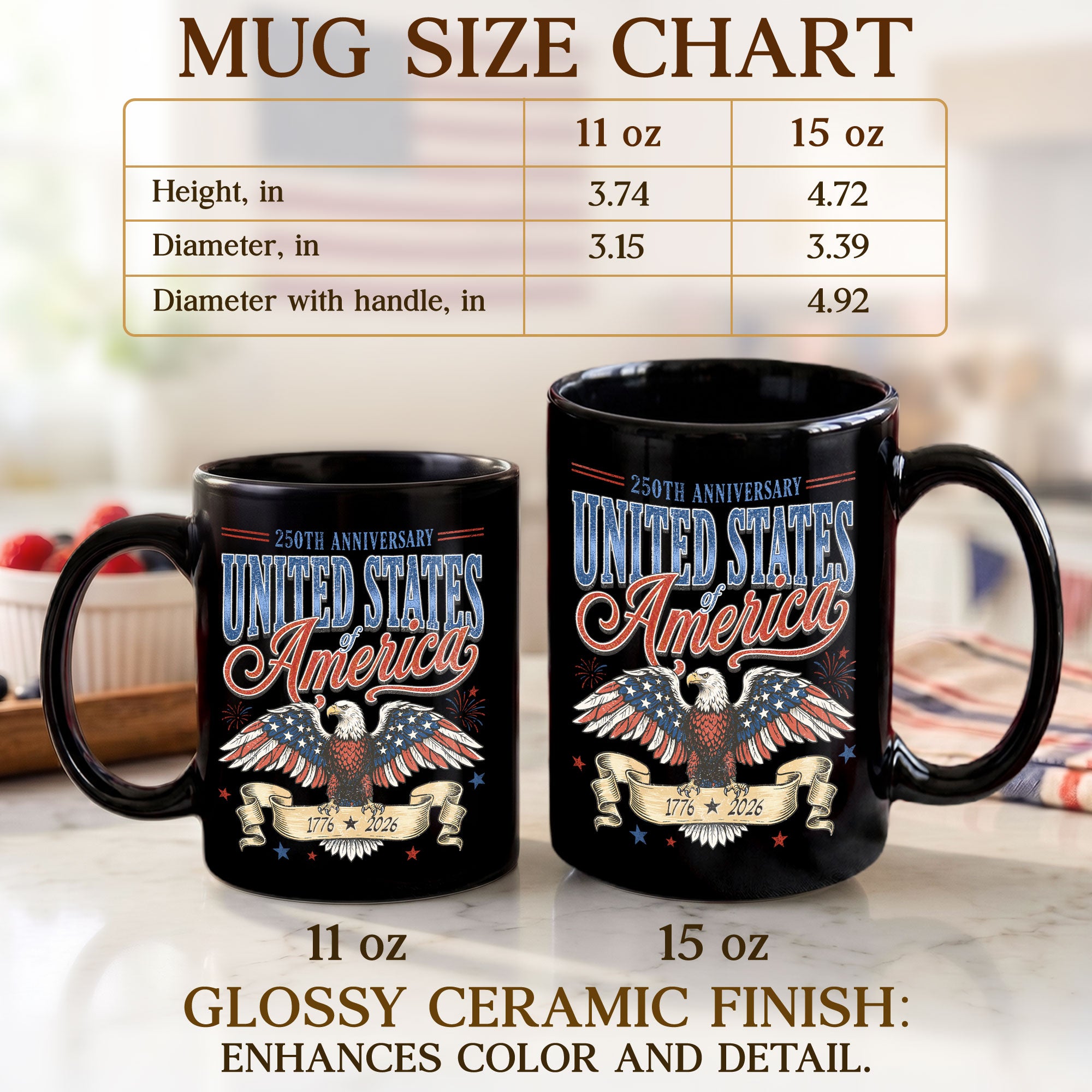 1776-2026 Patriotic Eagle Ceramic Mug – Vintage Anniversary Keepsake Drinkware