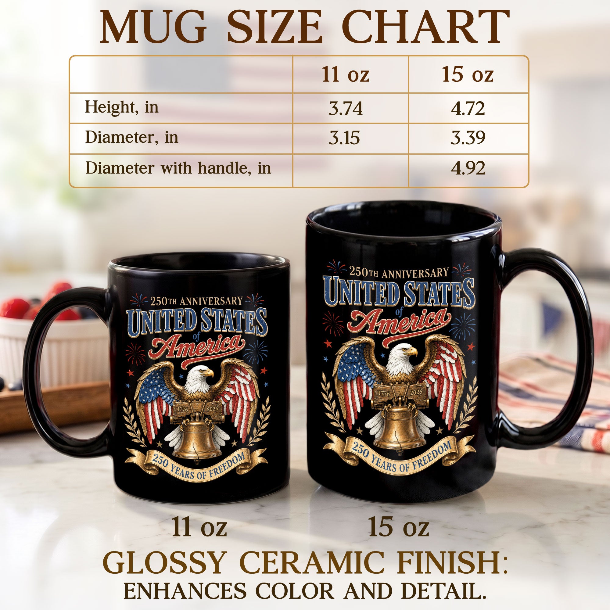 250 Years of Freedom Ceramic Mug – Patriotic Eagle Historical Anniversary Gift Item