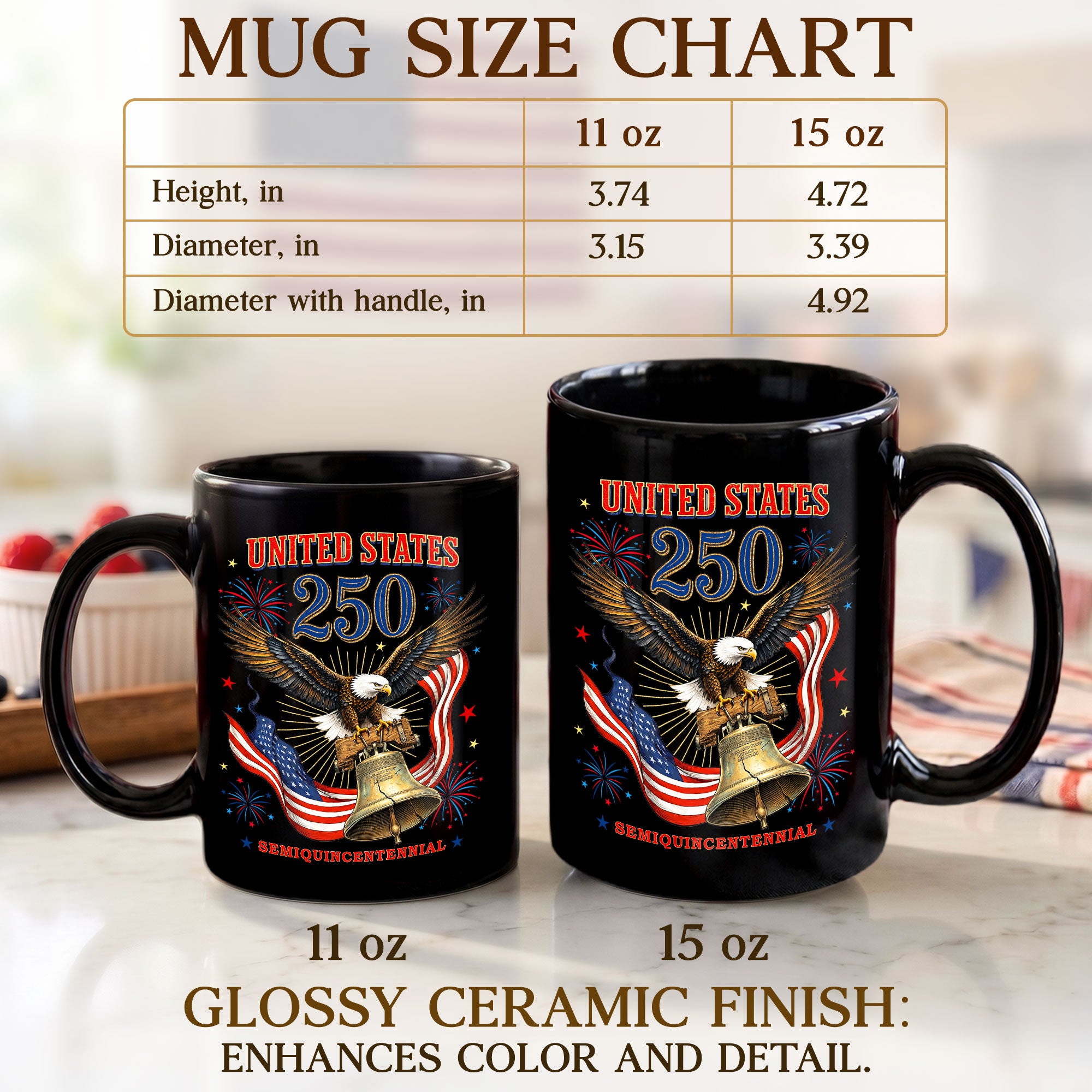 Historical Eagle and Bell Ceramic Mug – Patriotic Anniversary Keepsake Gift Item