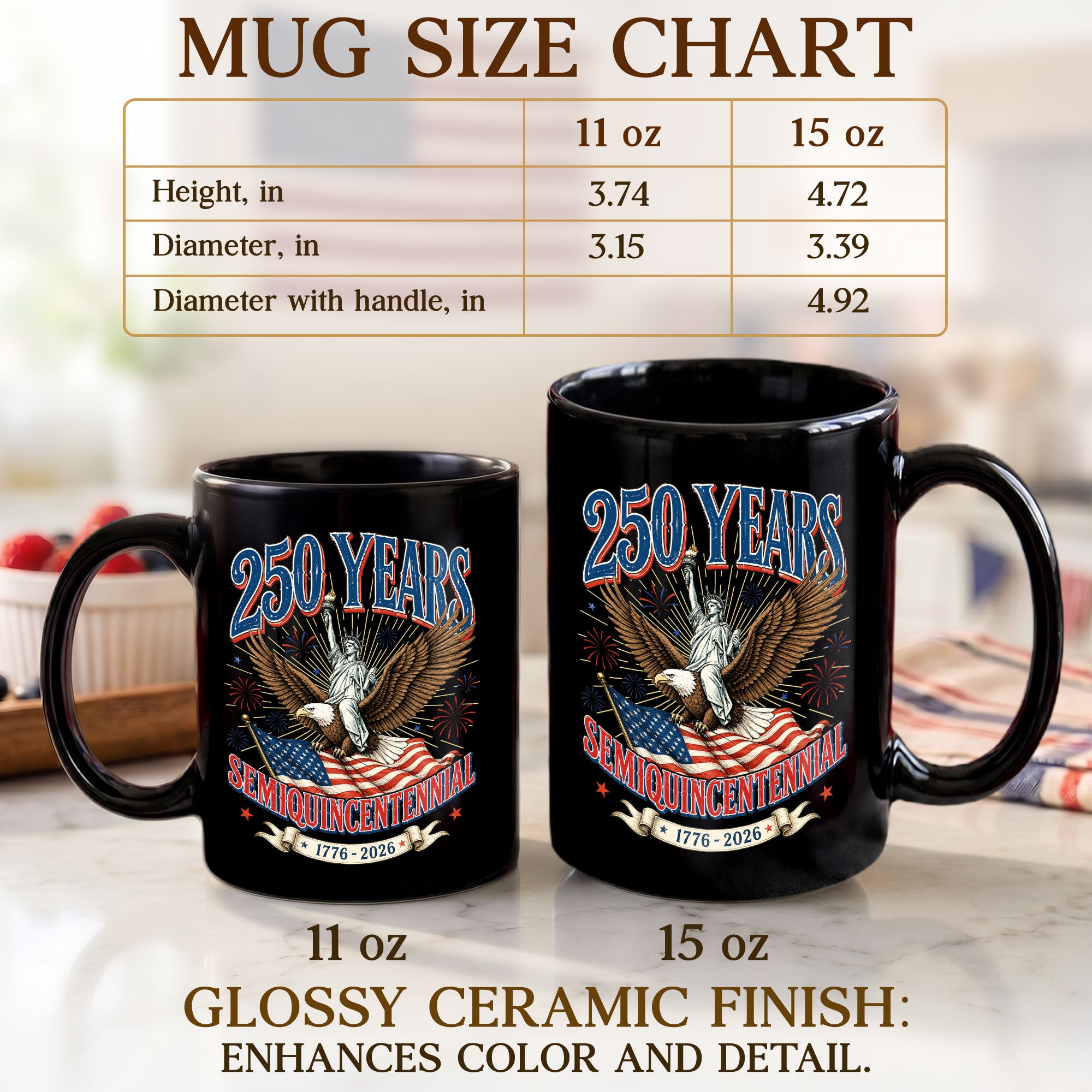 Patriotic Eagle and Statue Ceramic Mug – 1776-2026 Anniversary Celebration Drinkware