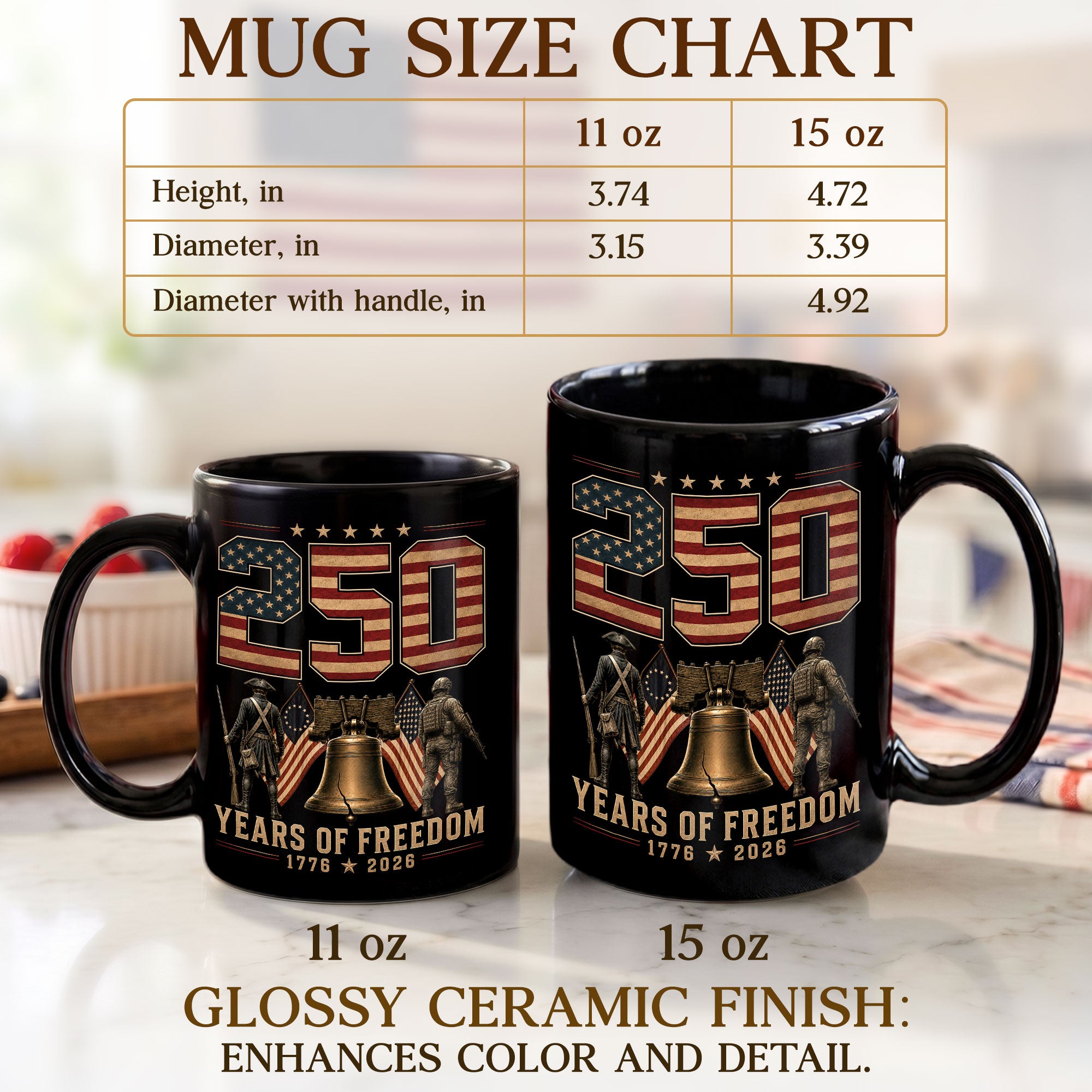 250 Years of Freedom Mug Liberty Bell Patriotic 1776-2026 Revolutionary Soldier Ceramic Cup