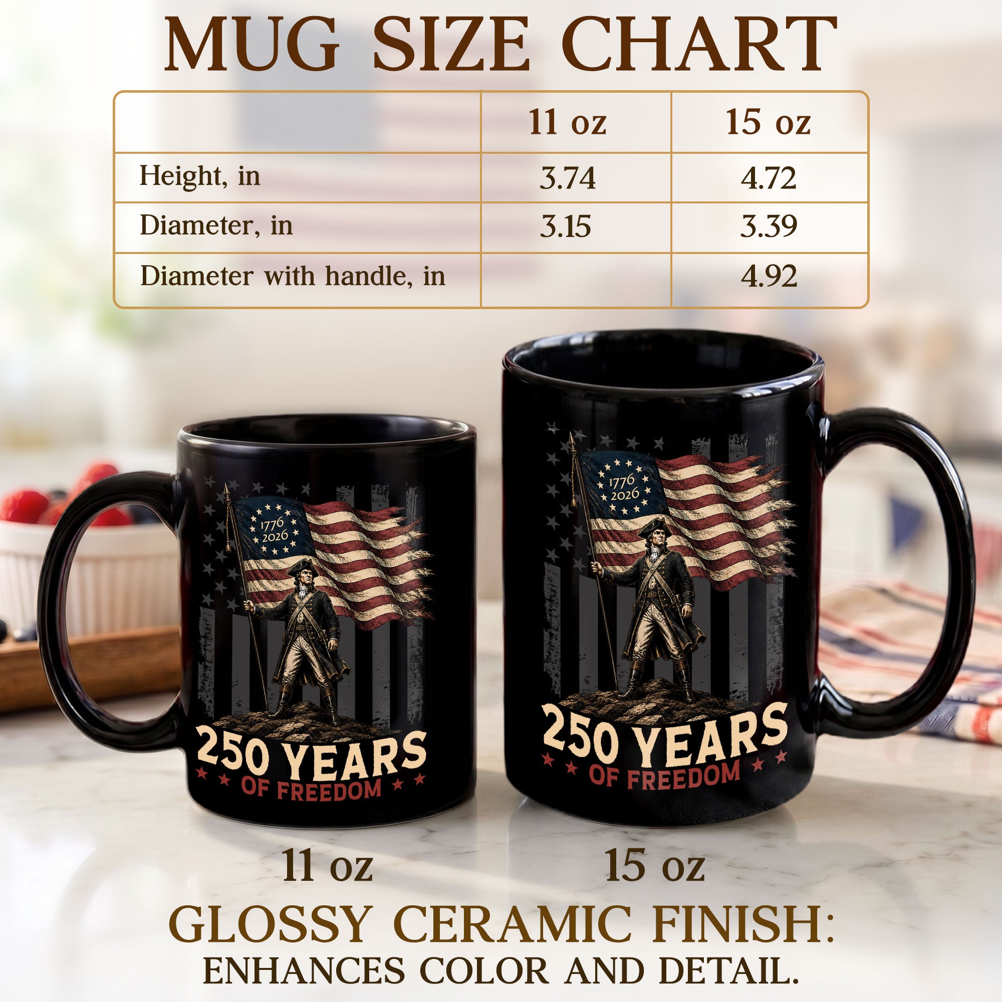 Patriotic Mug 250 Years of Freedom 1776-2026 Revolutionary War Soldier Ceramic Gift
