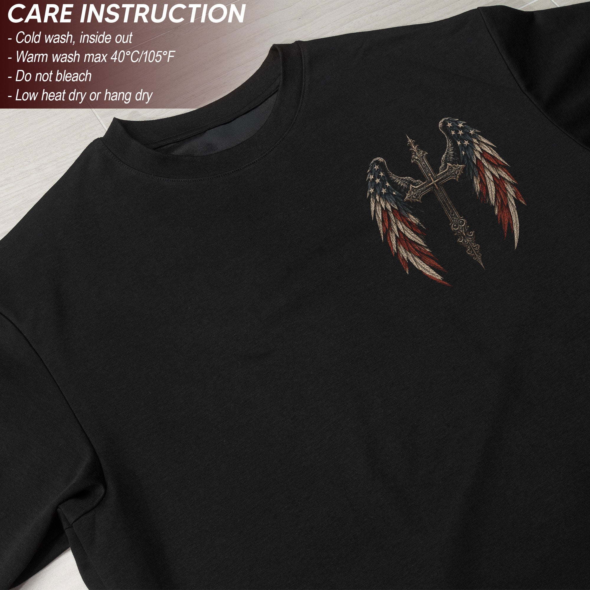 One Nation Under God T Shirt American Flag Wings Cross Religious Apparel Tee Top