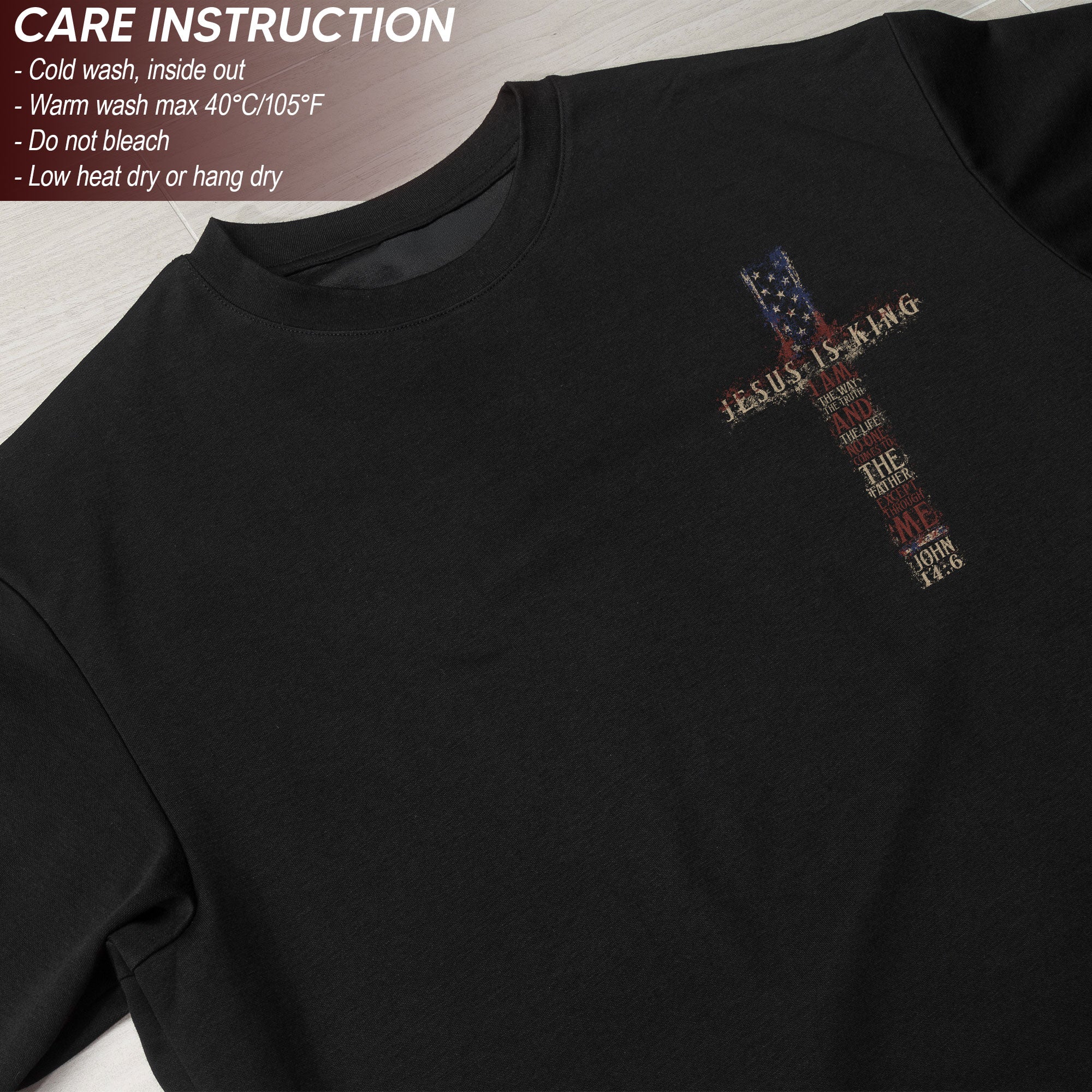 Jesus Is King T Shirt Christian Cross John 14 6 American Flag Bible Verse Faith Tee - Rust Field Wear