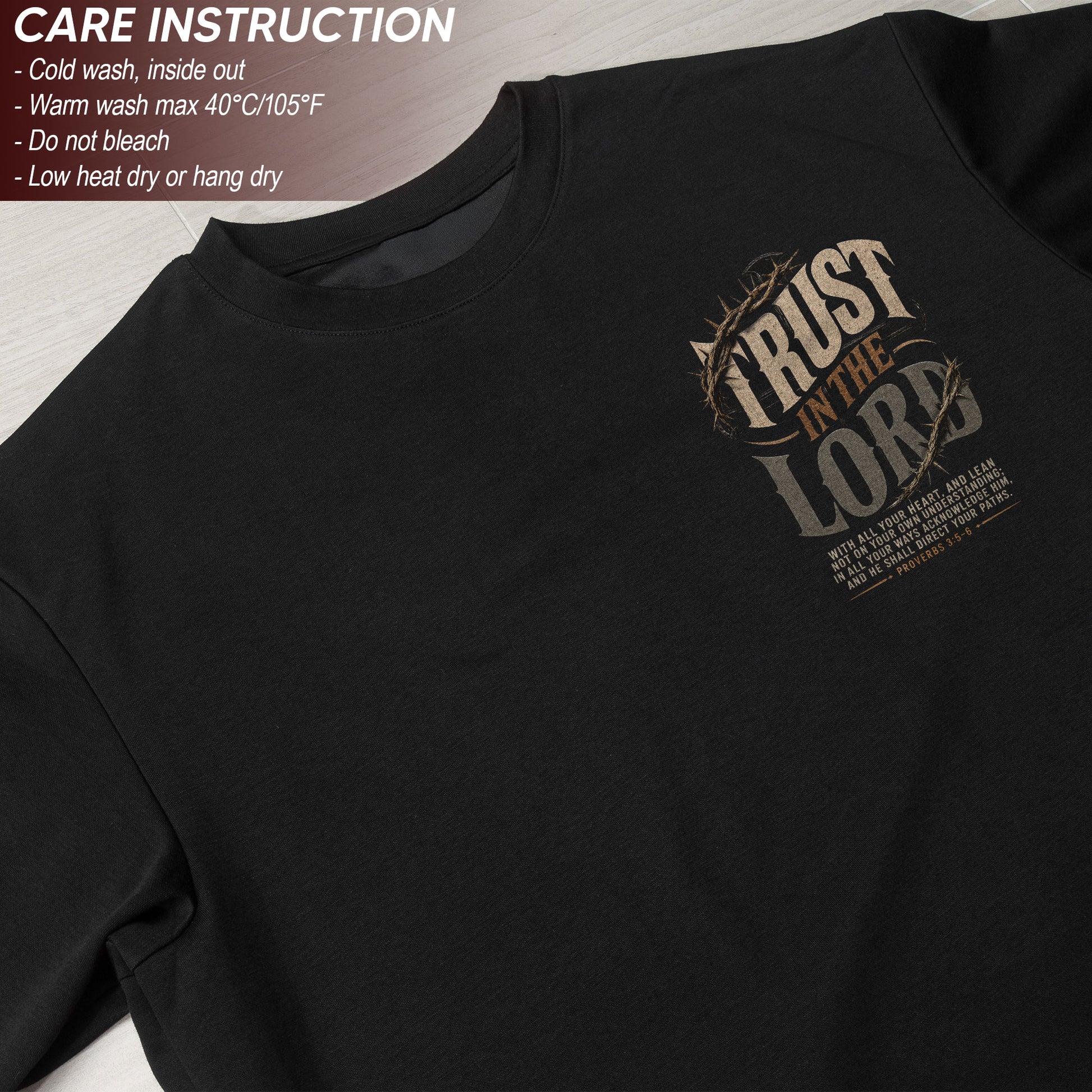 Trust In The Lord T Shirt Christian Proverbs 3 5 6 Cross Crown Of Thorns Religious Tee - Rust Field Wear