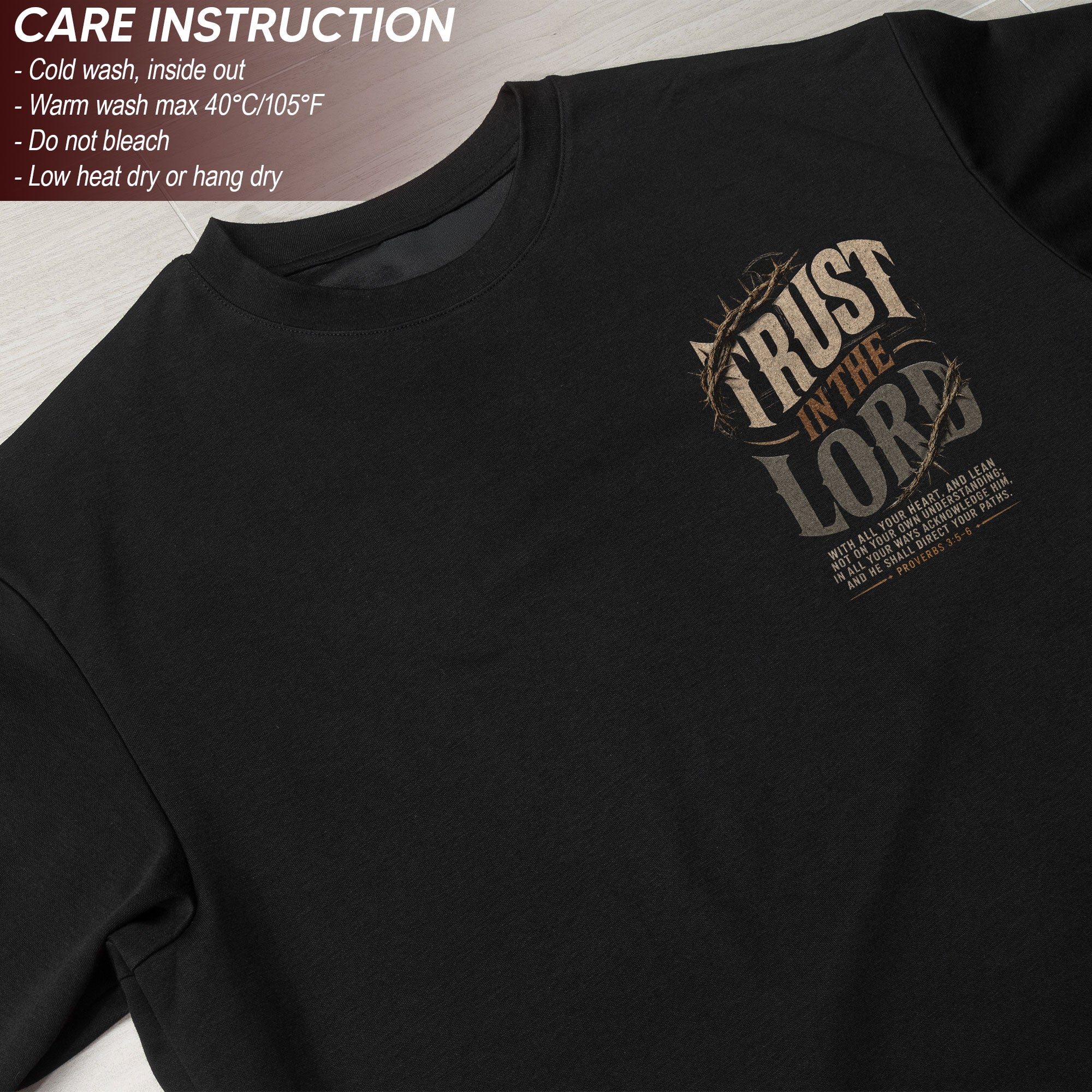 Trust In The Lord T Shirt Christian Proverbs 3 5 6 Cross Crown Of Thorns Religious Tee - Rust Field Wear