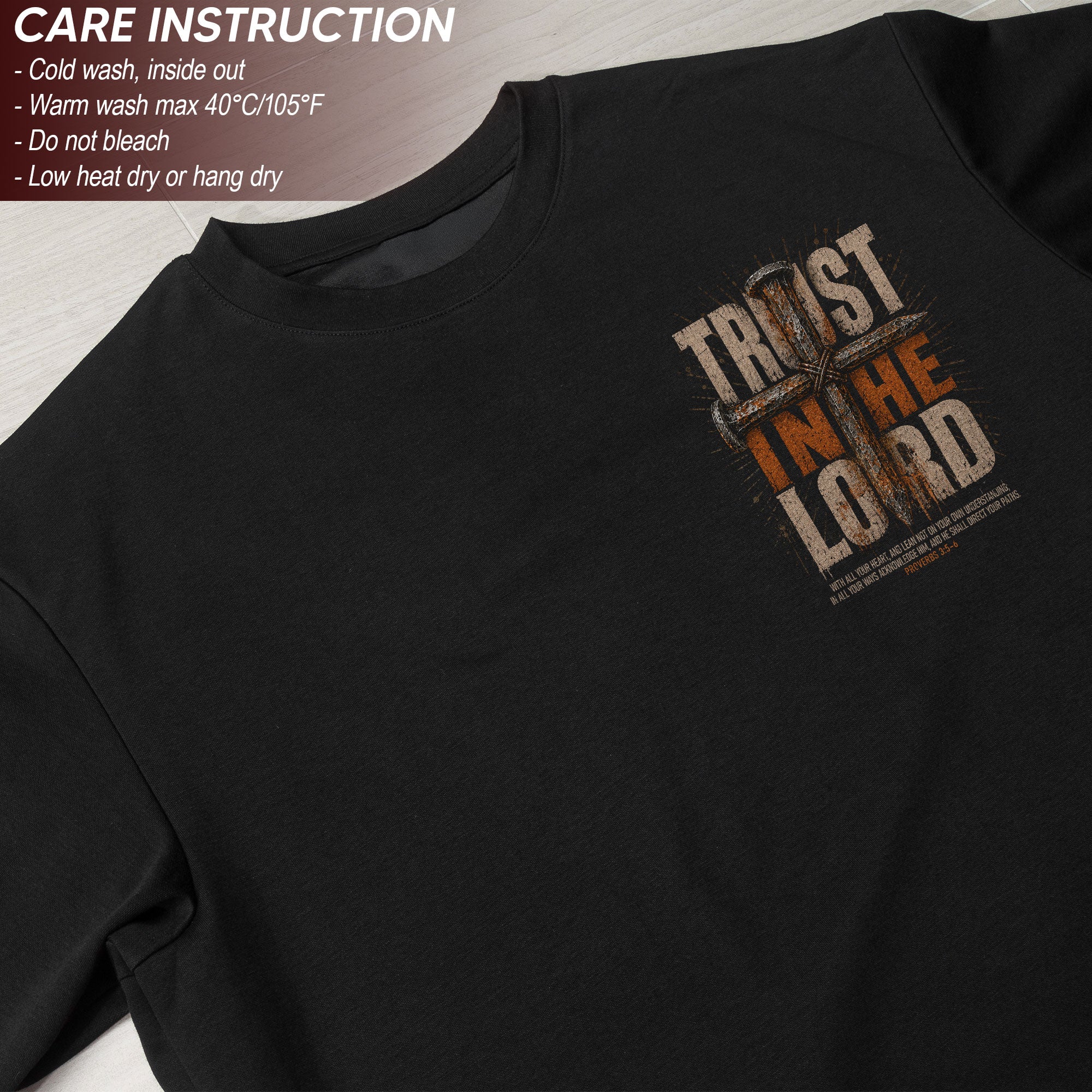 Trust In The Lord T Shirt Christian Cross Proverbs 3 5 6 Bible Verse Religious Apparel Tee - Rust Field Wear
