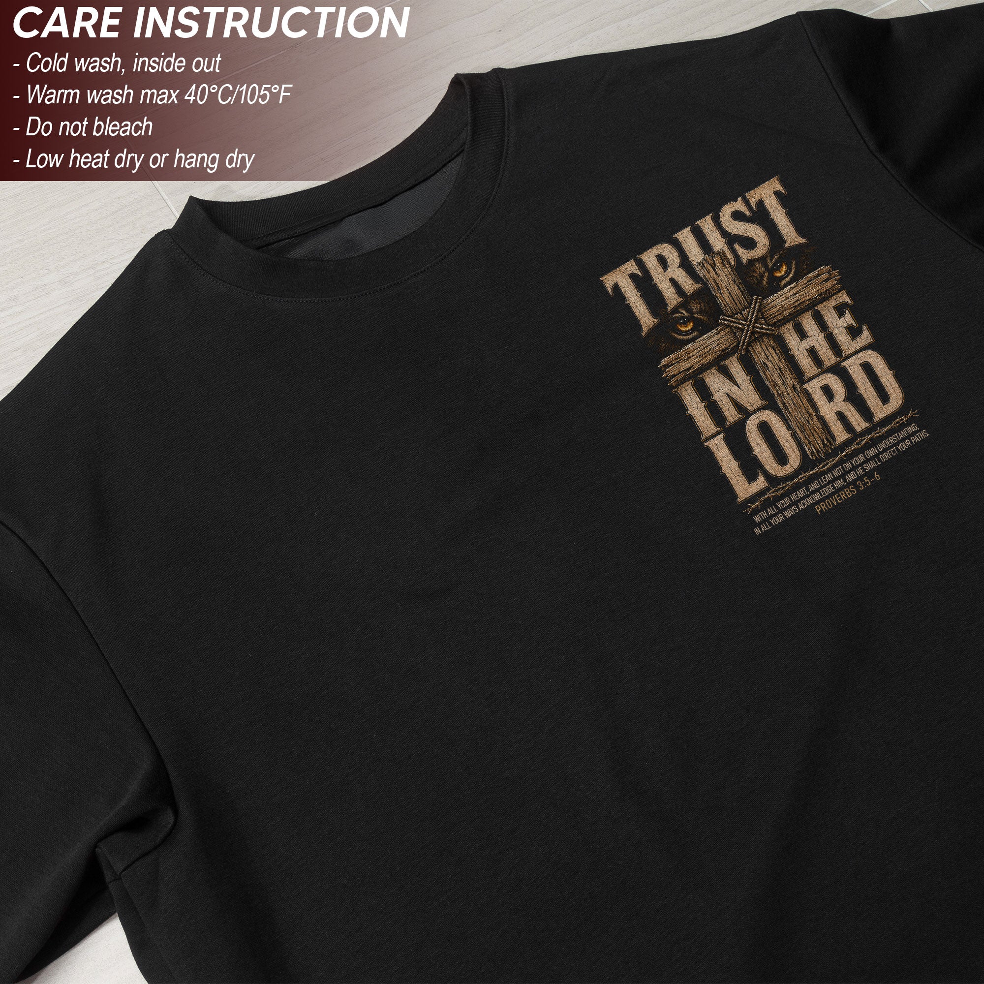 Trust In The Lord T Shirt Christian Lion Cross Proverbs 3 5 6 Religious Faith Tee - Rust Field Wear