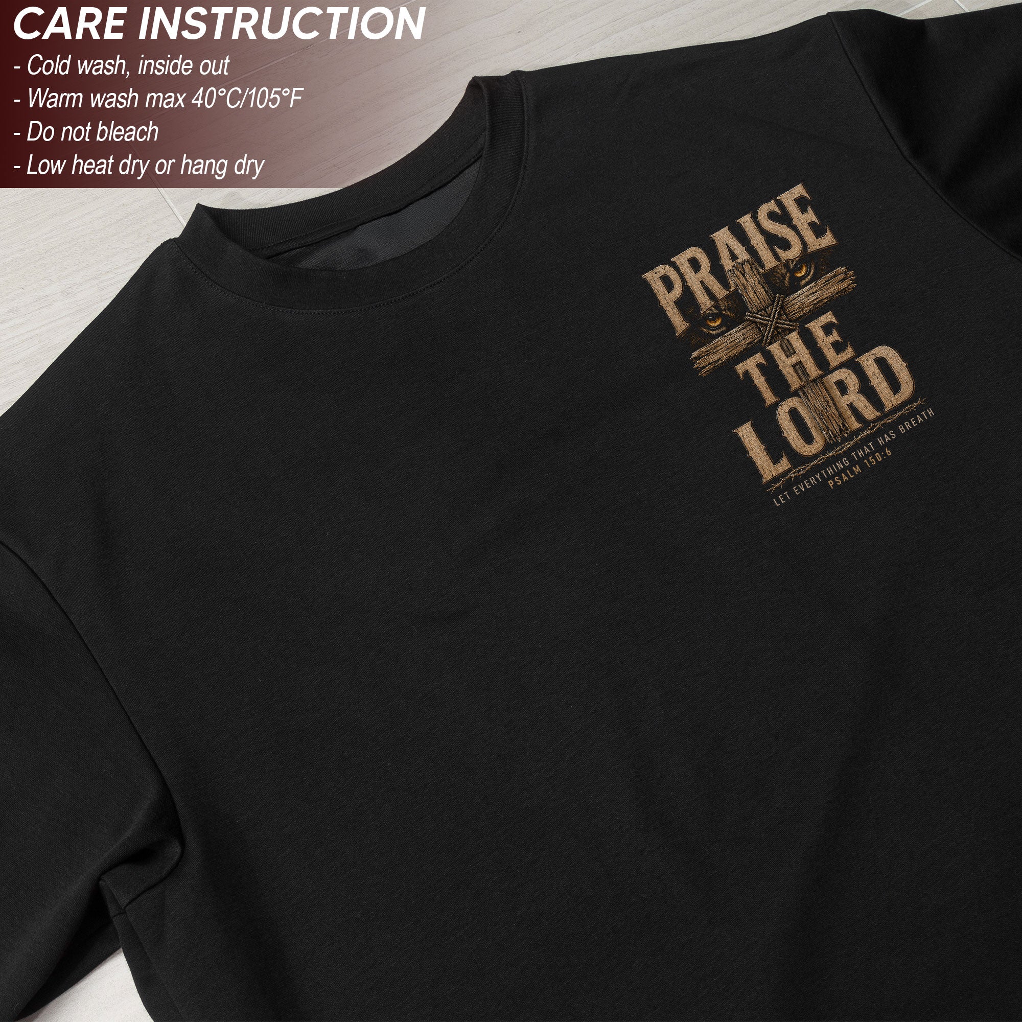 Praise The Lord Shirt Lion Of Judah Wooden Cross Christian Psalm 150 6 Faith Graphic Tee - Rust Field Wear