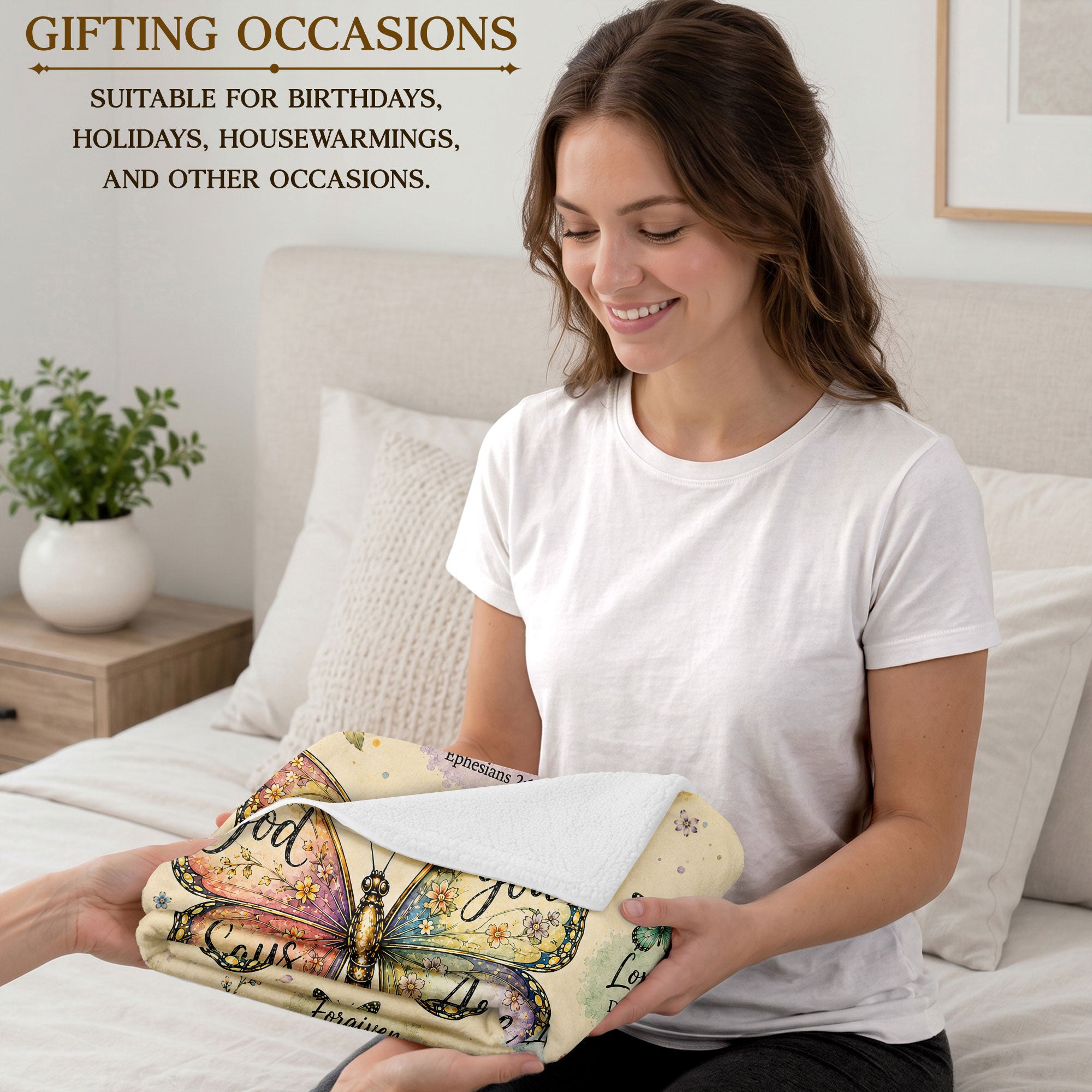 God Says You Are Butterfly Blanket with Bible Verses and Christian Floral Artwork