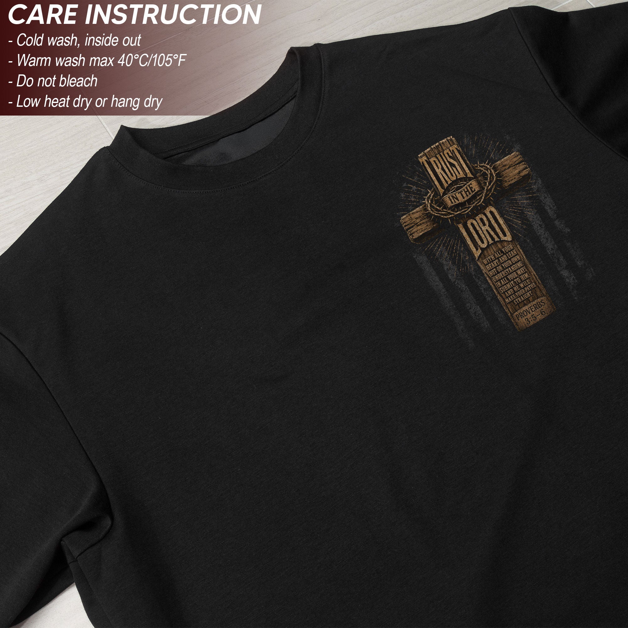 Trust In The Lord Wooden Cross Scripture Christian Graphic Casual Crewneck Tee Men