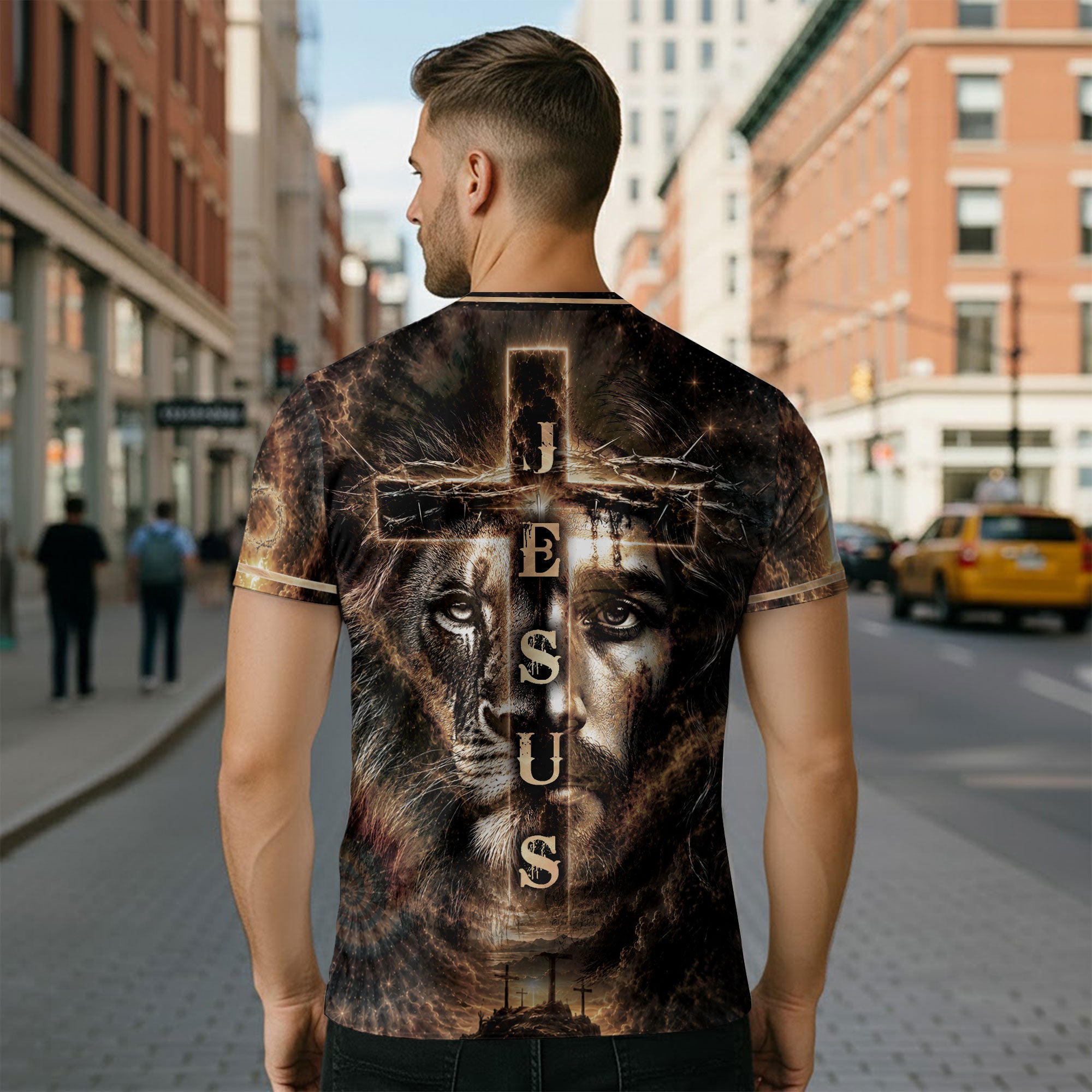 Jesus The Way The Truth The Life Christian Lion Lamb Cross 3D Graphic Shirt for Men