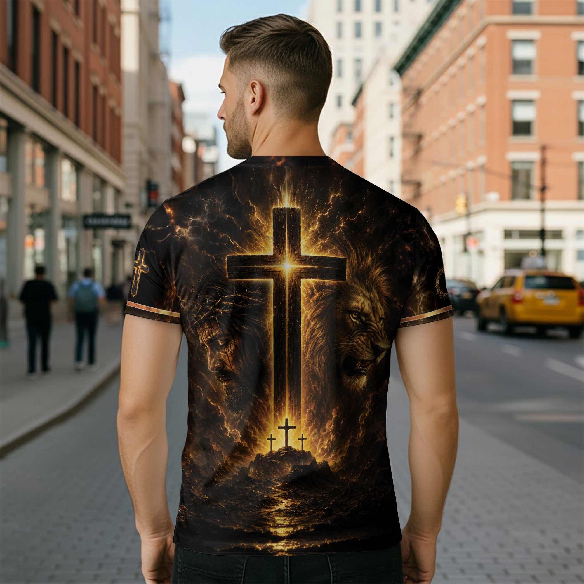 One Nation Under God T Shirt 3D Christian Lion Helmet Armor Cross Patriotic Shirt