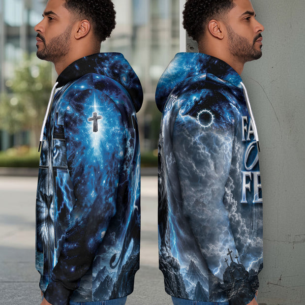 Faith Over Fear 3D Hoodie Christian Lion Cross Storm Lightning Clothes ...