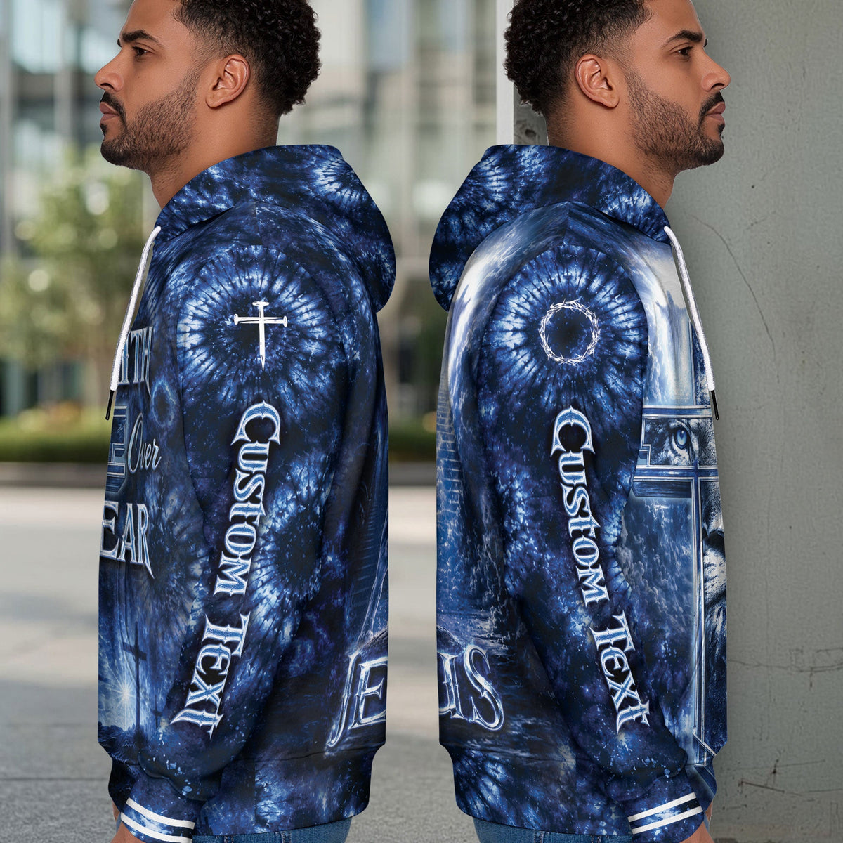 Custom Text Faith Over Fear 3D Hoodie US Flag Lion Christian Cross Gift - Rust Field Wear