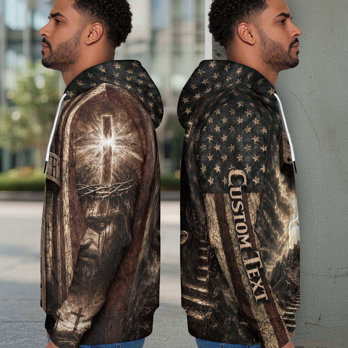 Custom Faith Over Fear 3D Hoodie Personalized US Flag Jesus Cross Pullover - Rust Field Wear