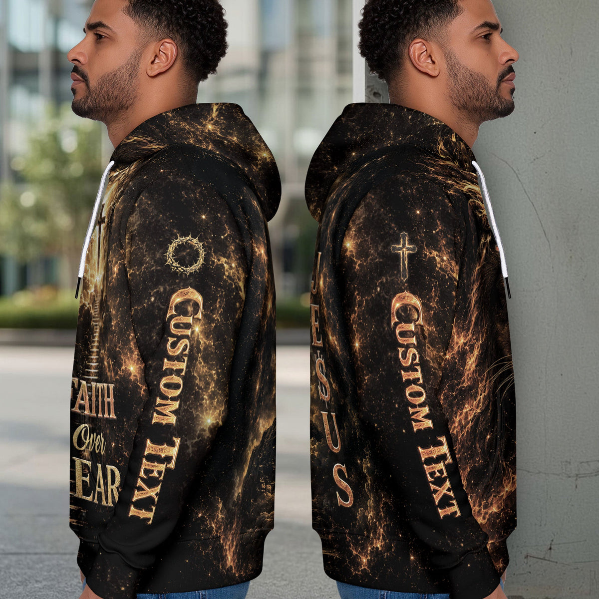 Personalized Faith Over Fear 3D Hoodie Custom Jesus Lion Cross Clothes - Rust Field Wear