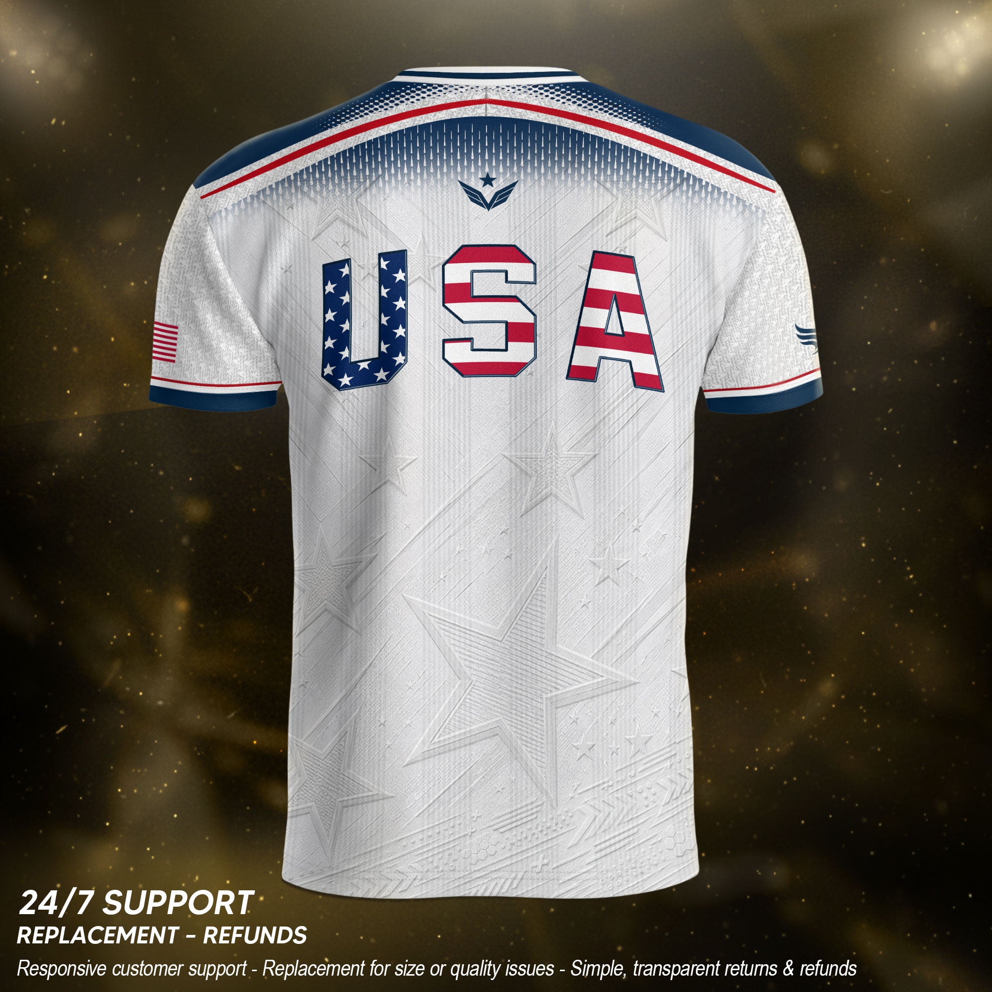 Adult USA Soccer Jersey Patriotic White Flag Pattern Lettering United States Fan Shirt