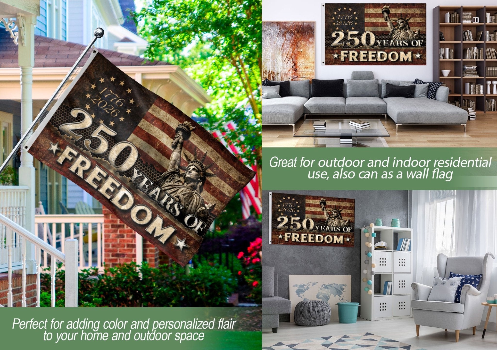 250 Years of Freedom Flag 1776–2026 – Double-Sided Patriotic American Décor - Rust Field Wear