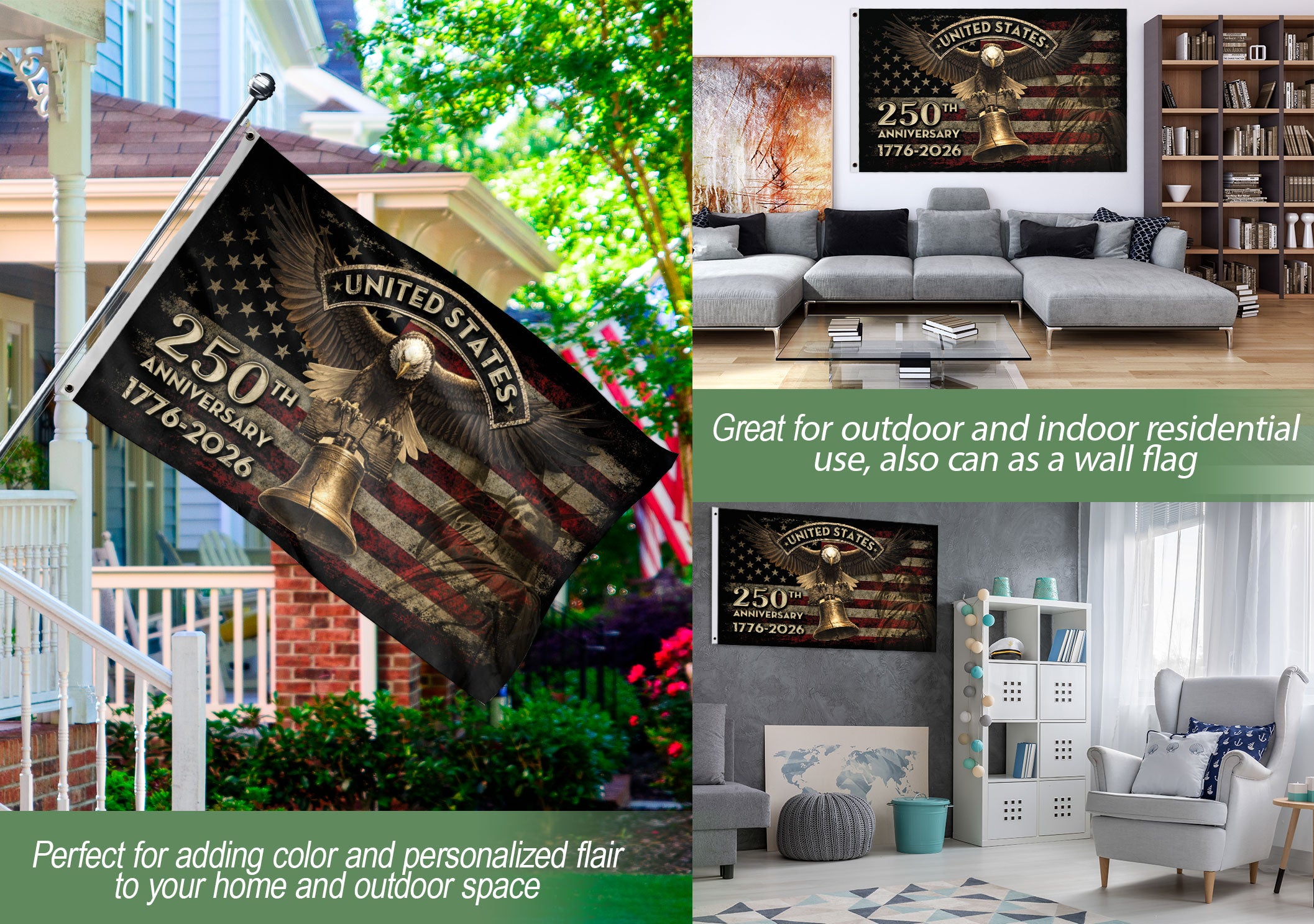 United States 250th Anniversary Flag 1776–2026 – Eagle & Liberty Bell Patriotic Décor