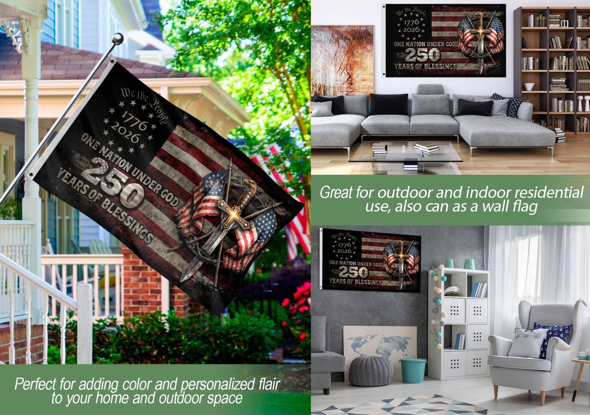 250 Years America Anniversary Flag 1776–2026 Christian Patriotic Decor - Rust Field Wear