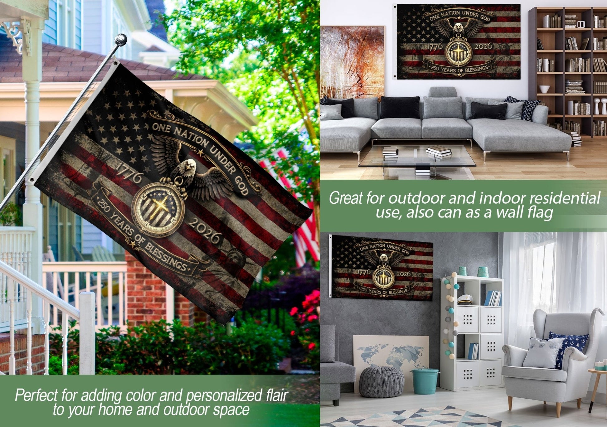 American Christian Faith Flag 250 Years Freedom Celebration Decor - Rust Field Wear
