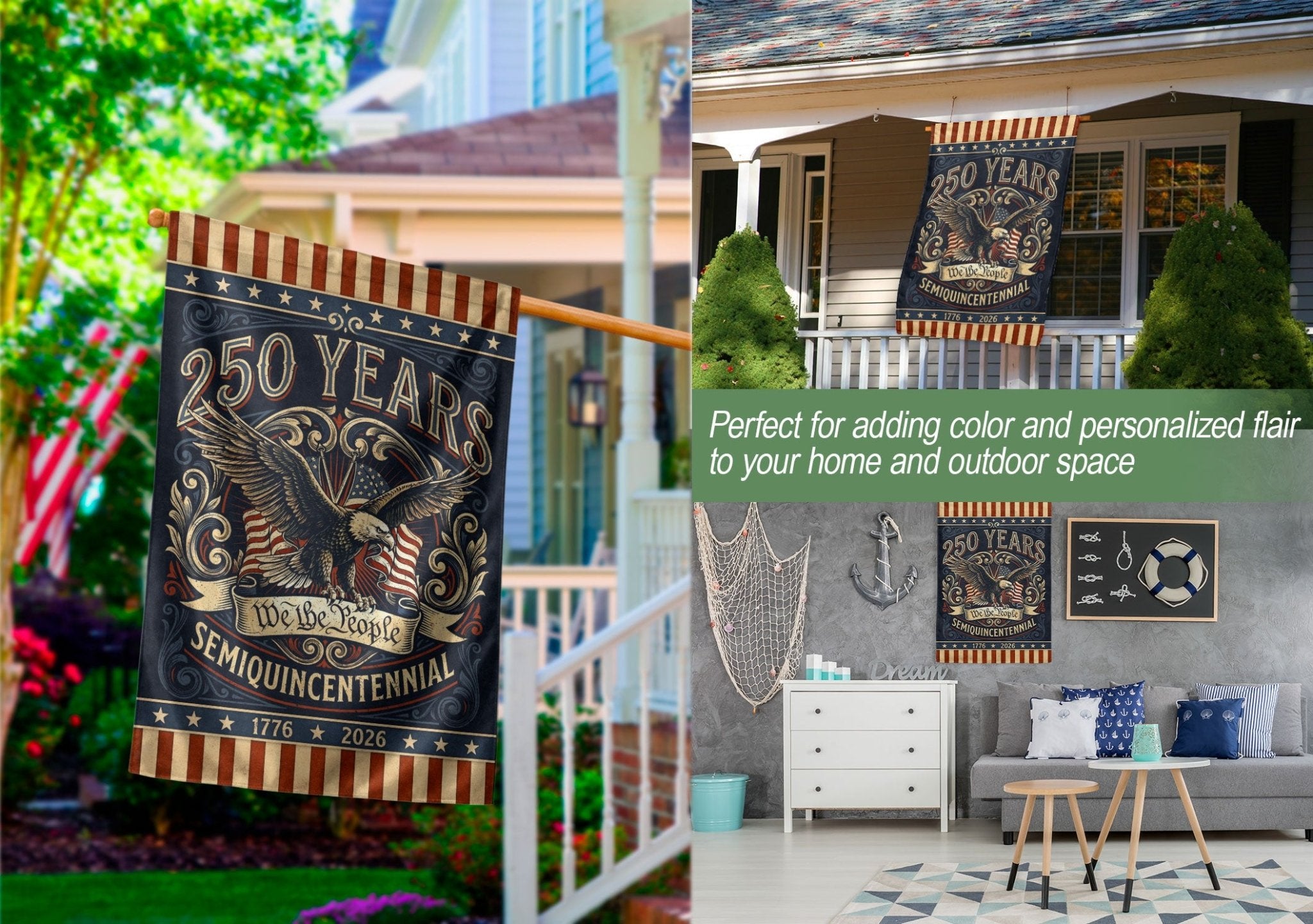 USA 250th Anniversary 1776–2026 House Flag – Retro We The People Bald Eagle Double Sided Printing - Rust Field Wear