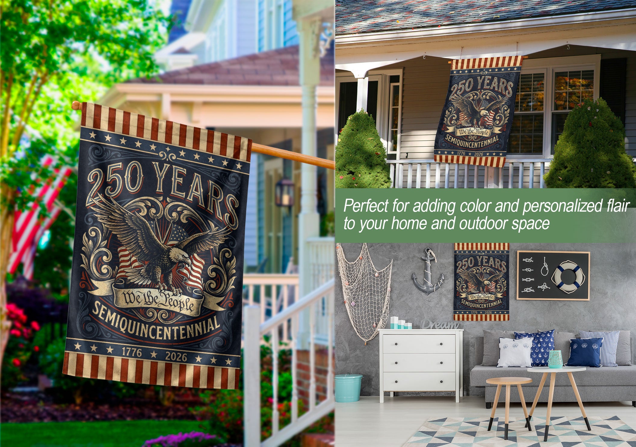 USA 250th Anniversary 1776–2026 House Flag – Retro We The People Bald Eagle Double Sided Printing