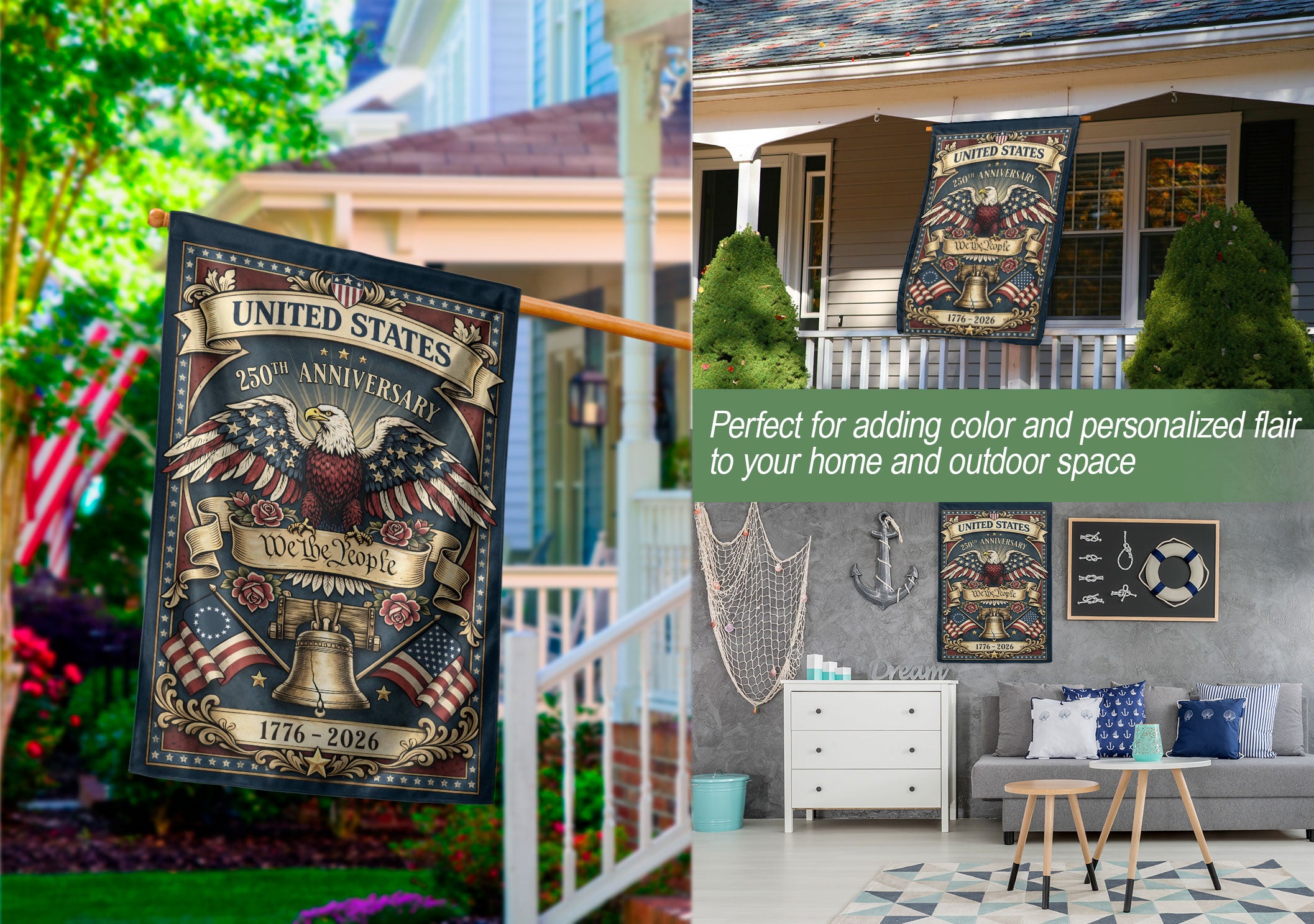United States USA 250th Anniversary 1776-2026 Garden Flag – We The People Bald Eagle & Liberty Bell 250 Years Double Sided