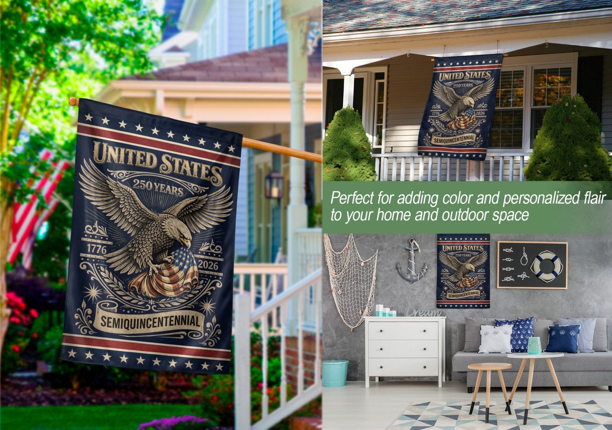 America 250th Anniversary 1776–2026 House Flag – Patriotic Eagle USA Double Sided Yard Decor - Rust Field Wear