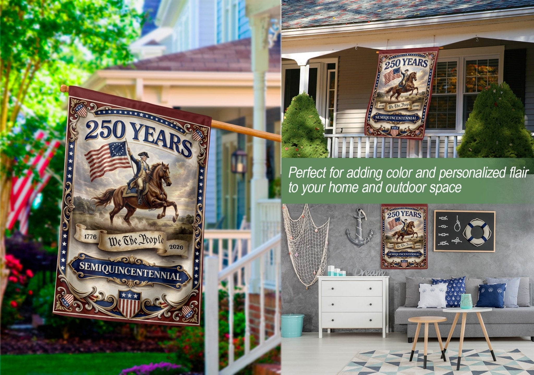 USA 250 Years We The People 1776–2026 House Flag – George Washington Double Sided Anniversary Yard Decor upsale - Rust Field Wear