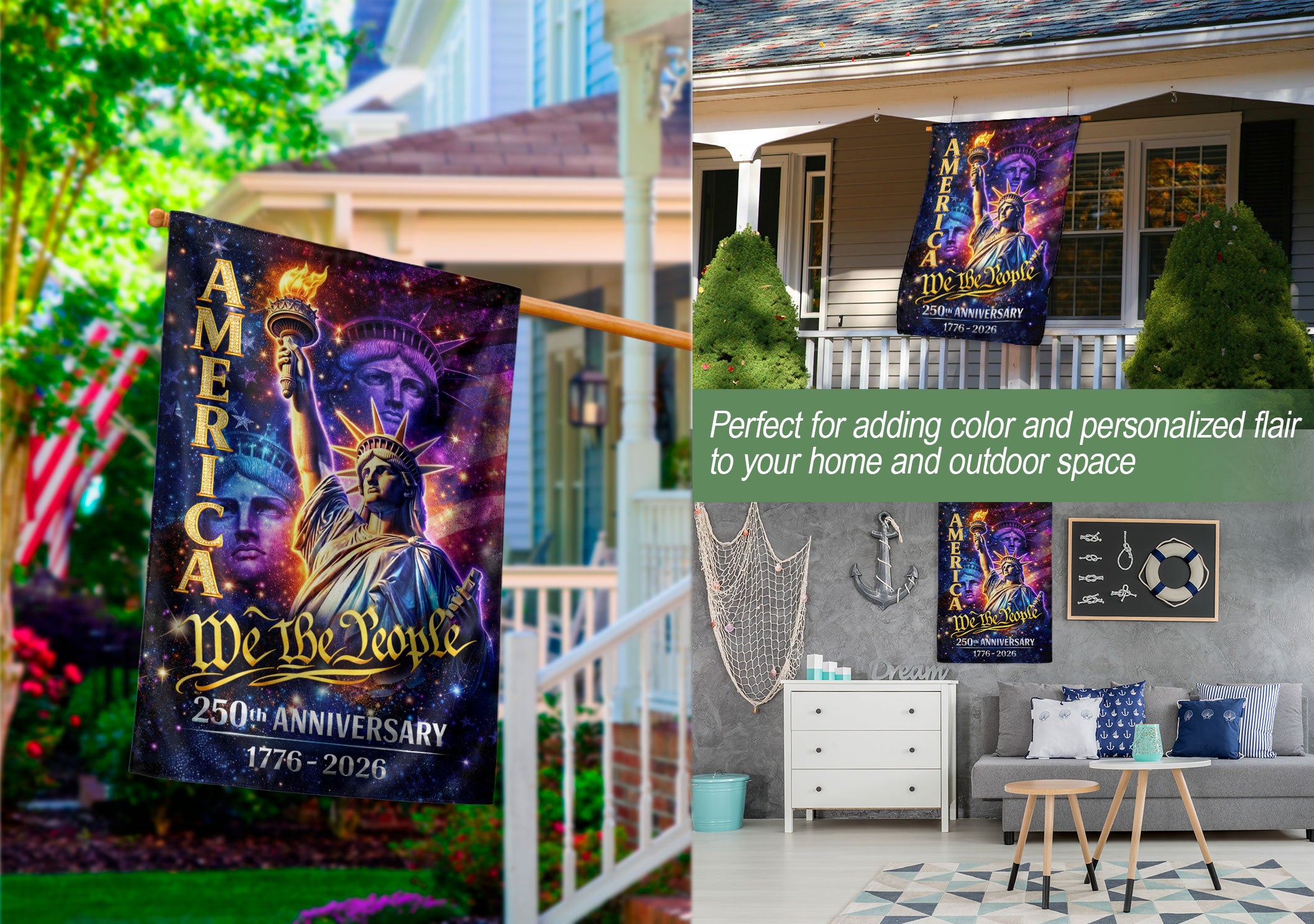 America 250th Anniversary Garden Flag - Statue of Liberty "We The People" 1776-2026, Double Sided 250 Years Outdoor Decor