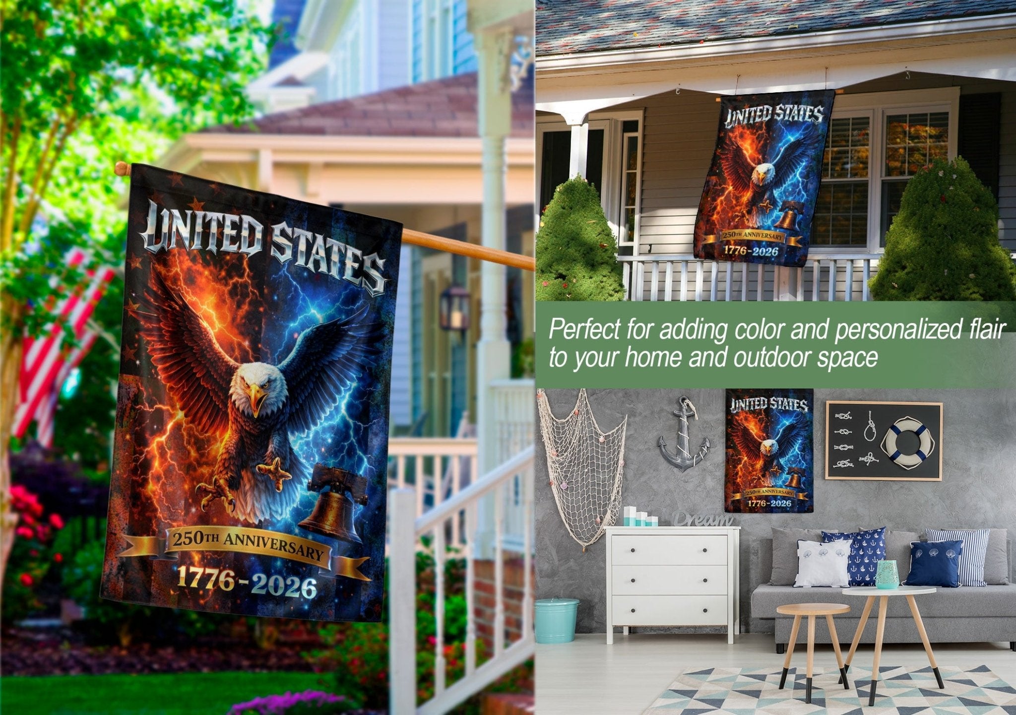 America 250th Anniversary House Flag - Statue of Liberty & Eagle 1776-2026, 250 Years Double Sided Outdoor Decor - Rust Field Wear
