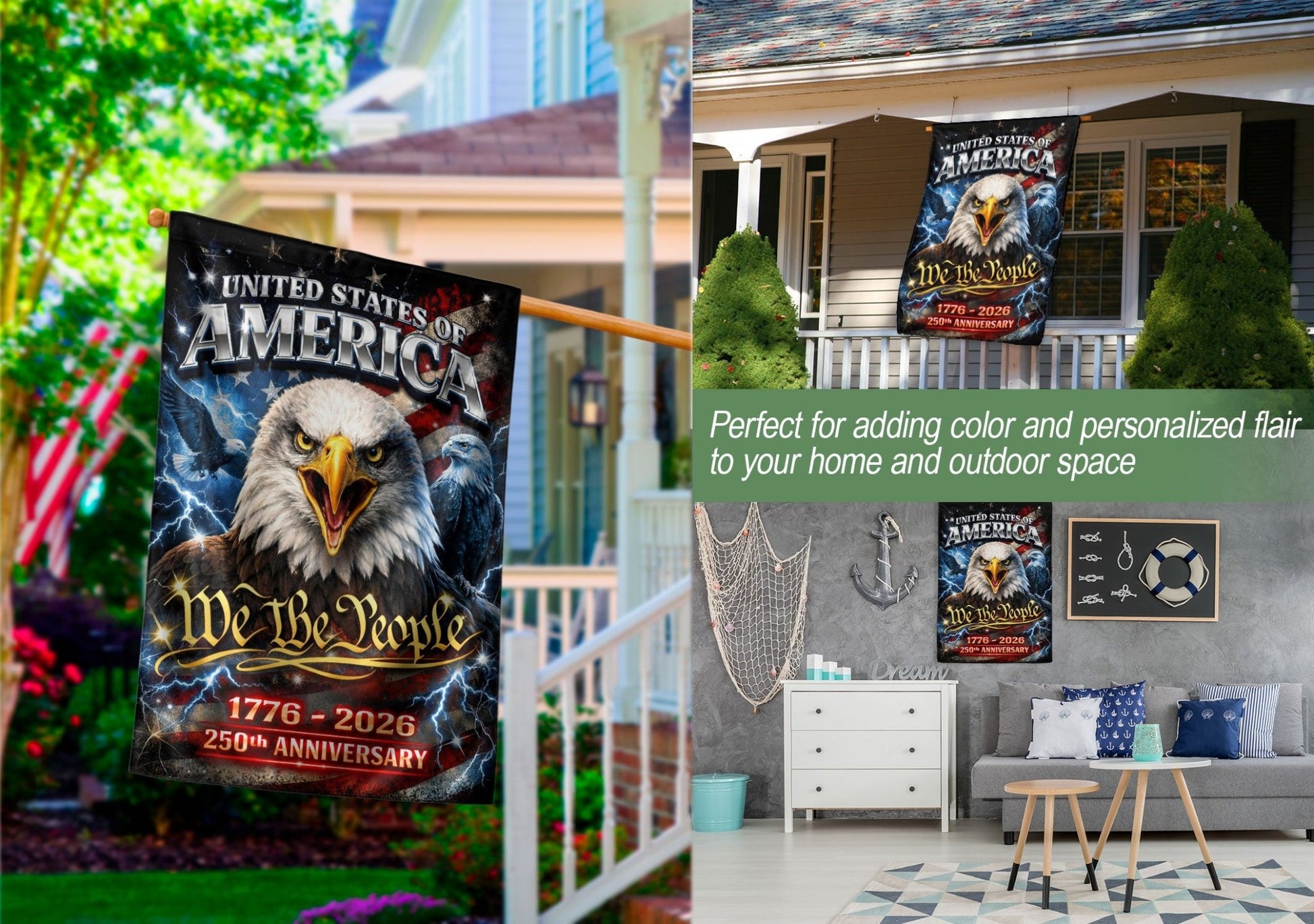 America We The People 250th Anniversary Garden Flag - Eagle Freedom 1776-2026, Double Sided 250 Years Outdoor Decor - Rust Field Wear