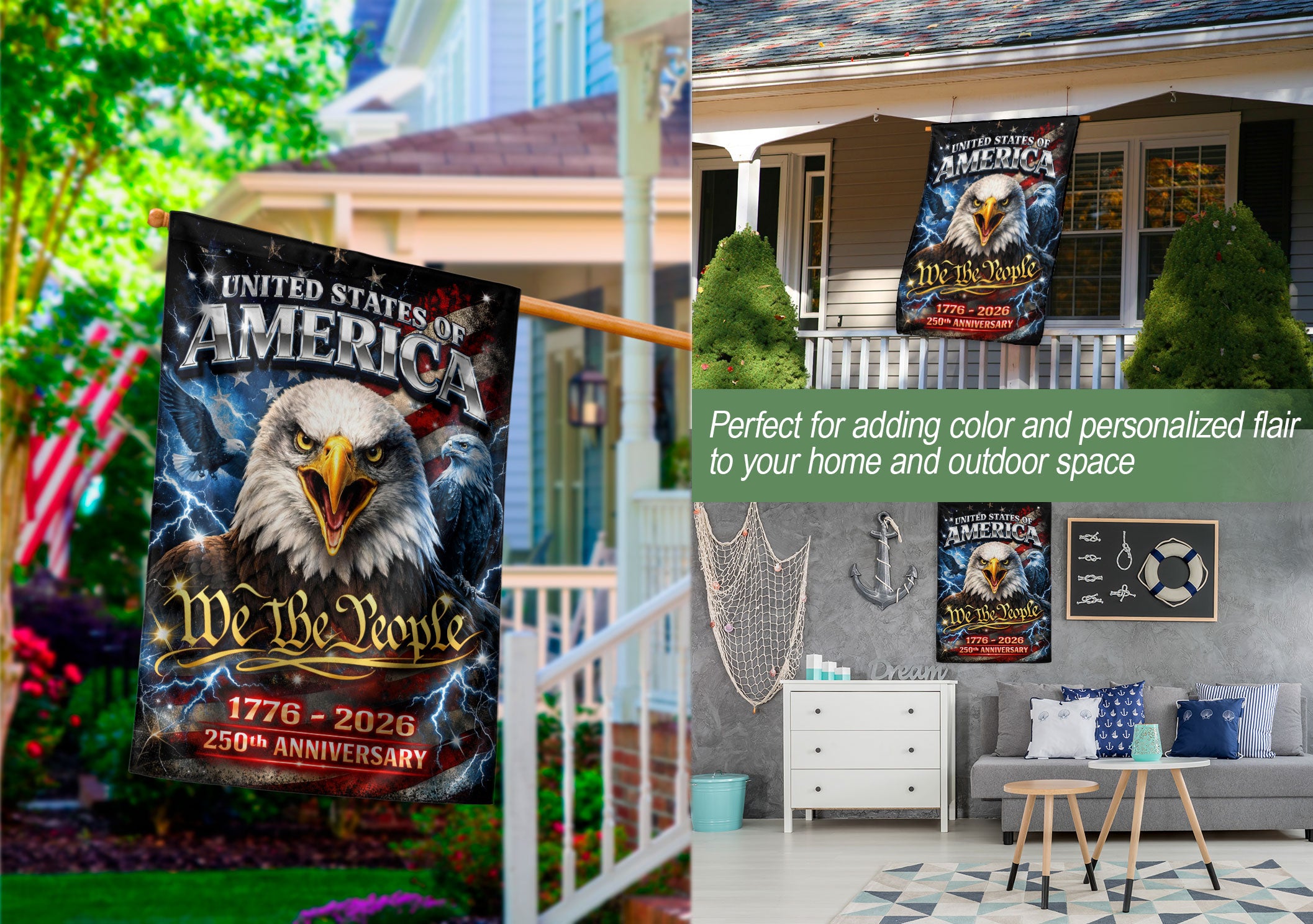 America We The People 250th Anniversary House Flag - Eagle Freedom 1776-2026, Double Sided 250 Years Outdoor Decor