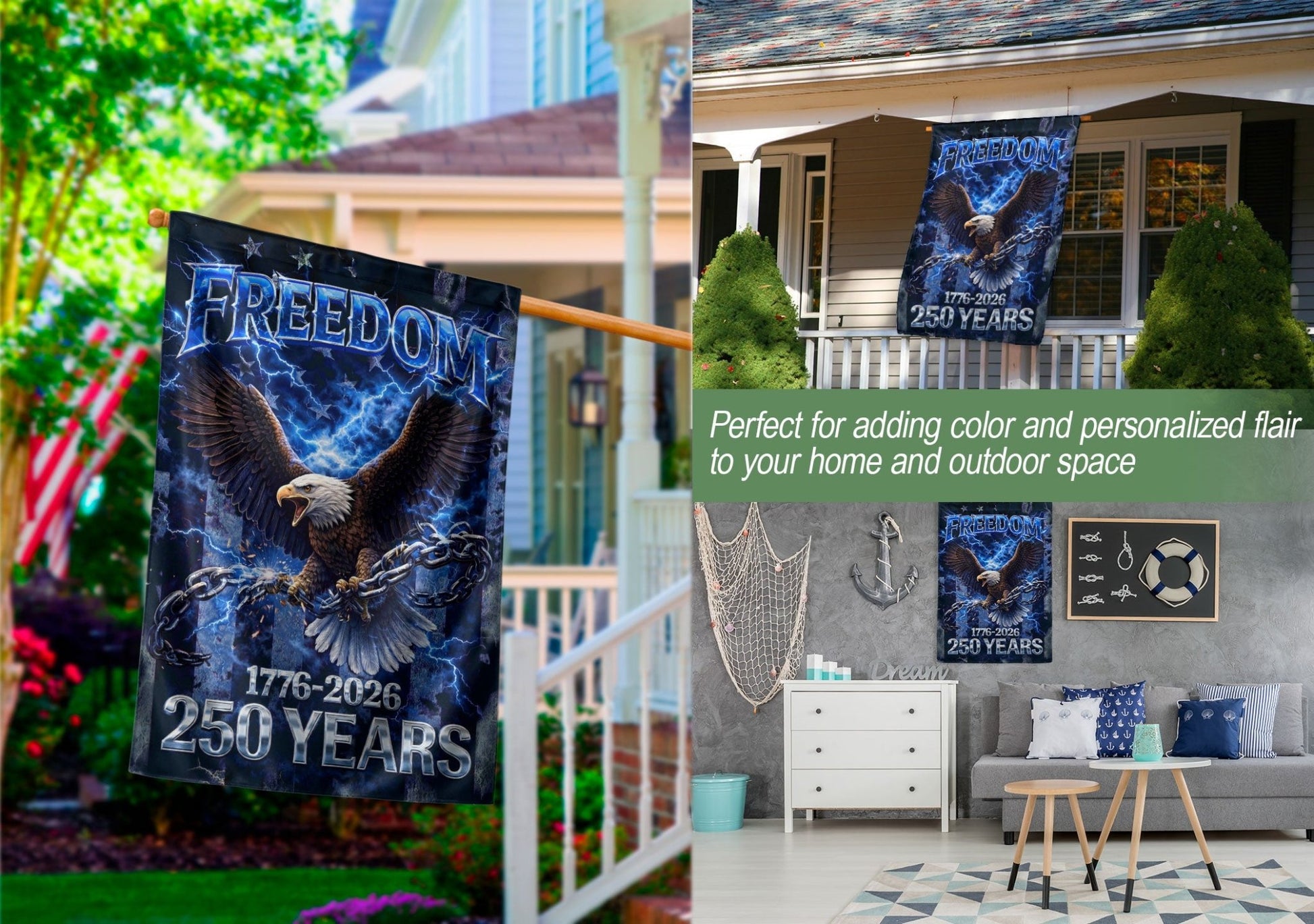America 250th Anniversary Garden Flag - Patriotic Freedom Eagle 1776-2026, 250 Years Double Sided Outdoor Decor - Rust Field Wear