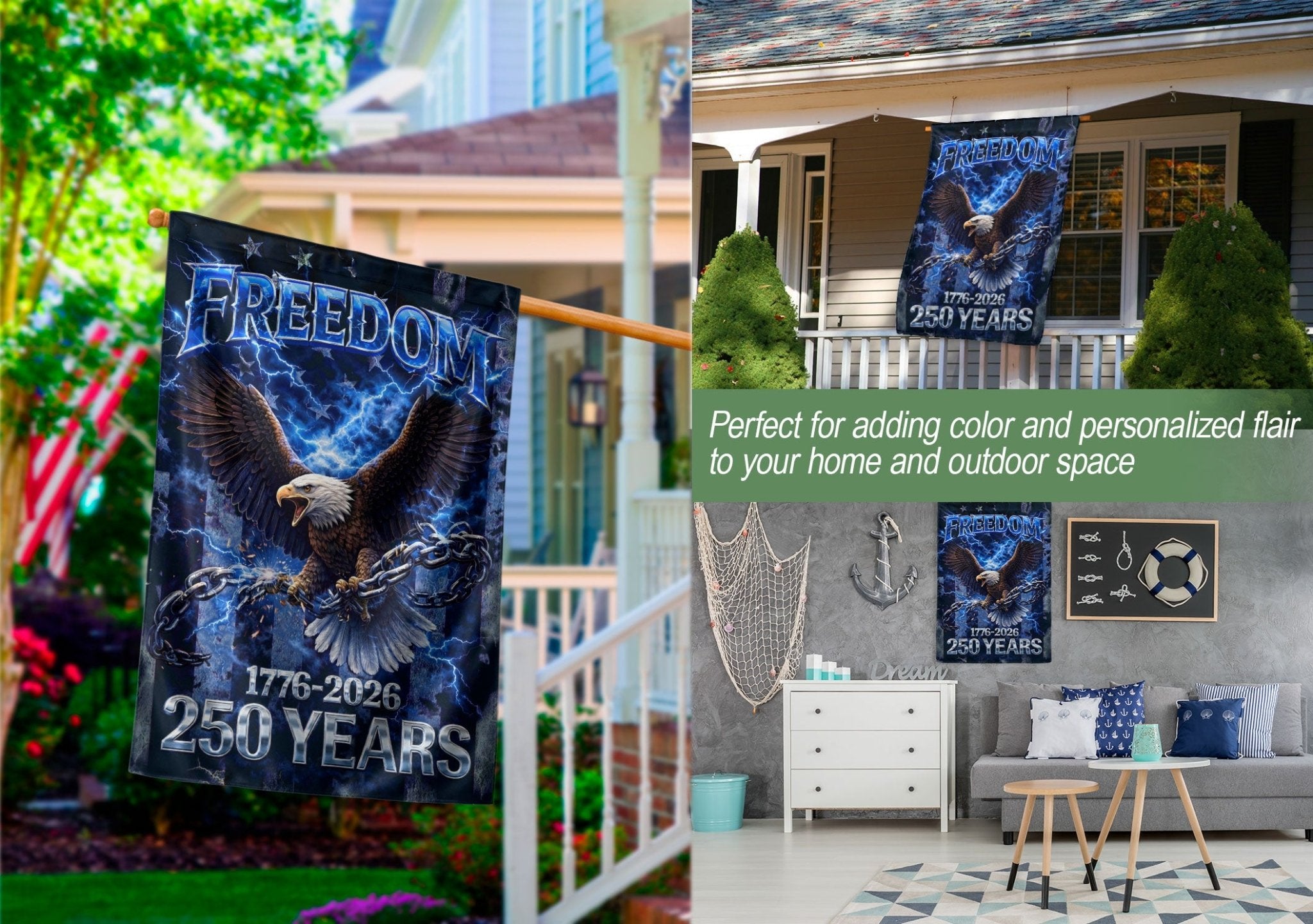 America 250th Anniversary Garden Flag - Patriotic Freedom Eagle 1776-2026, 250 Years Double Sided Outdoor Decor - Rust Field Wear