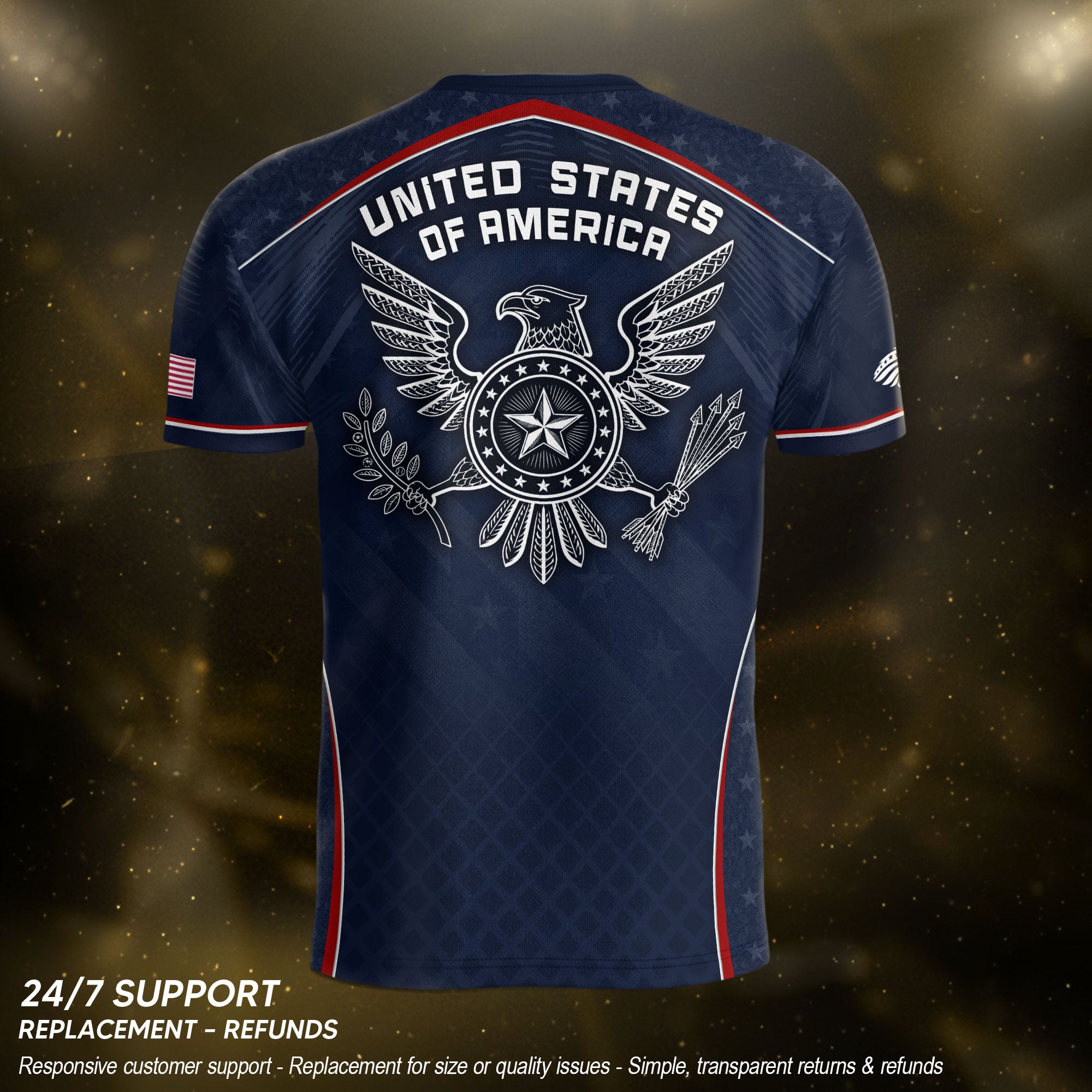 USA Soccer Jersey Navy Patriotic Eagle Graphic Athletic T-Shirt for Soccer Fans
