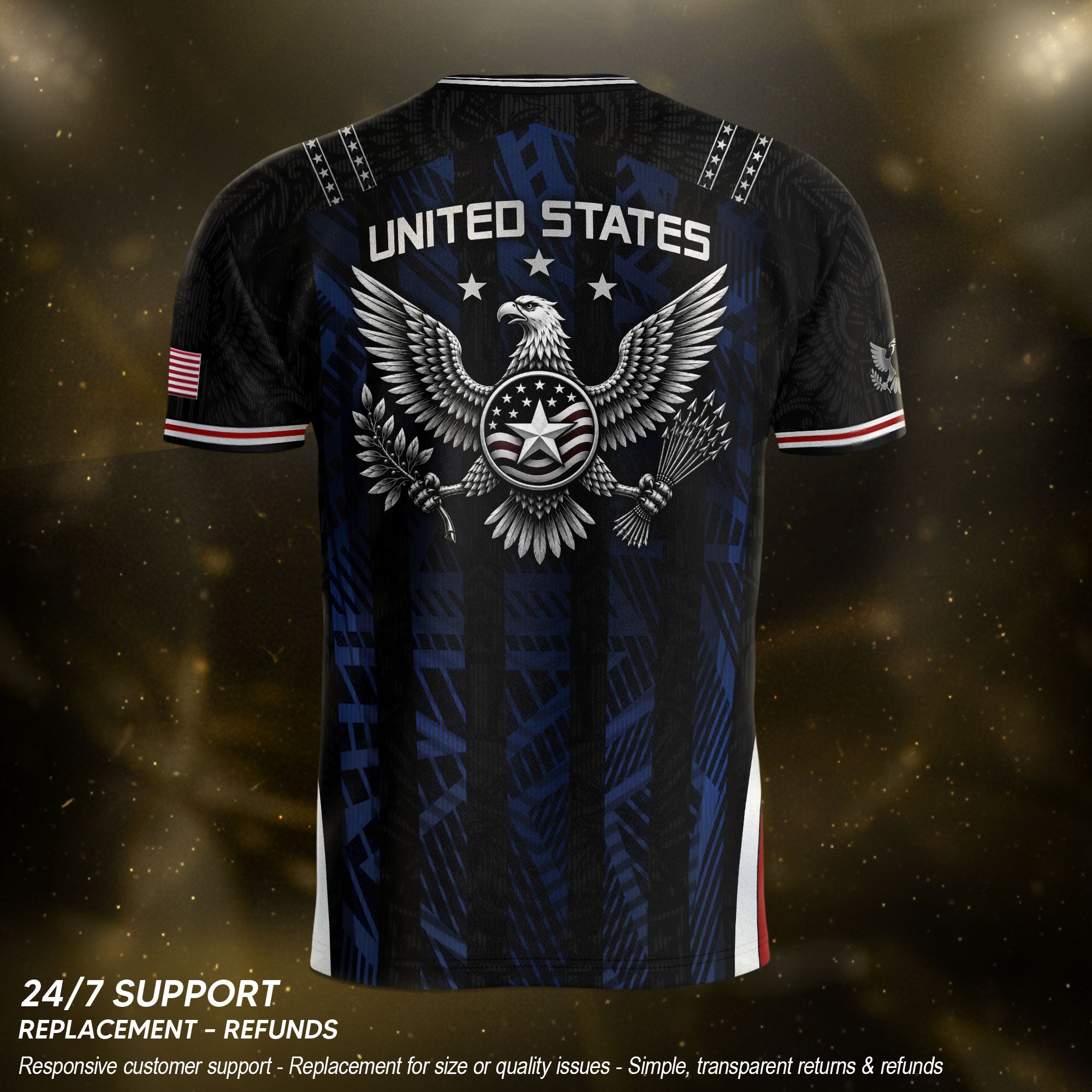 USA Soccer Jersey Black Blue Eagle Crest Athletic Shirt for Men Women Fans