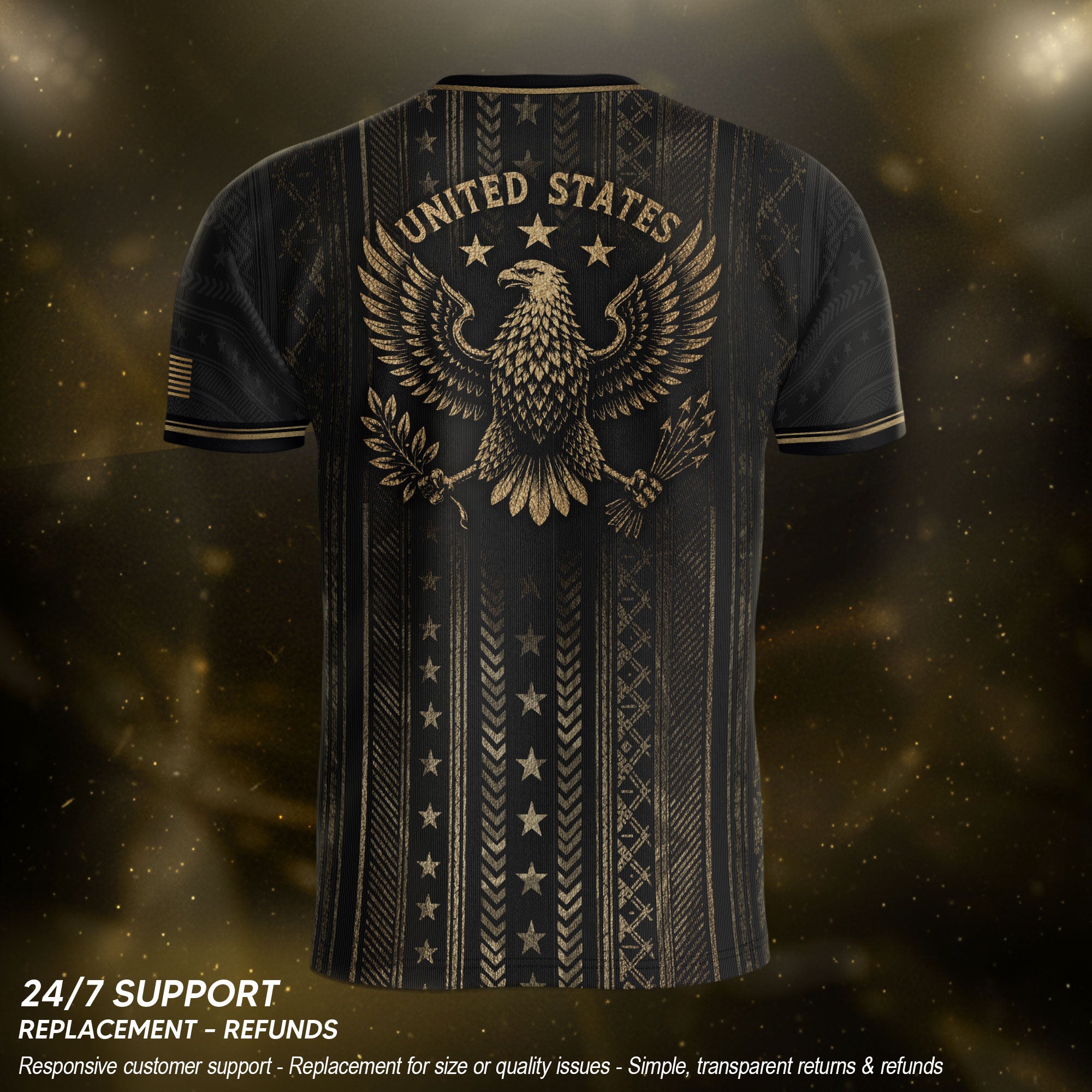 Black USA Soccer Shirt Golden Eagle Emblem United States National Team Fan Jersey Gift Tee