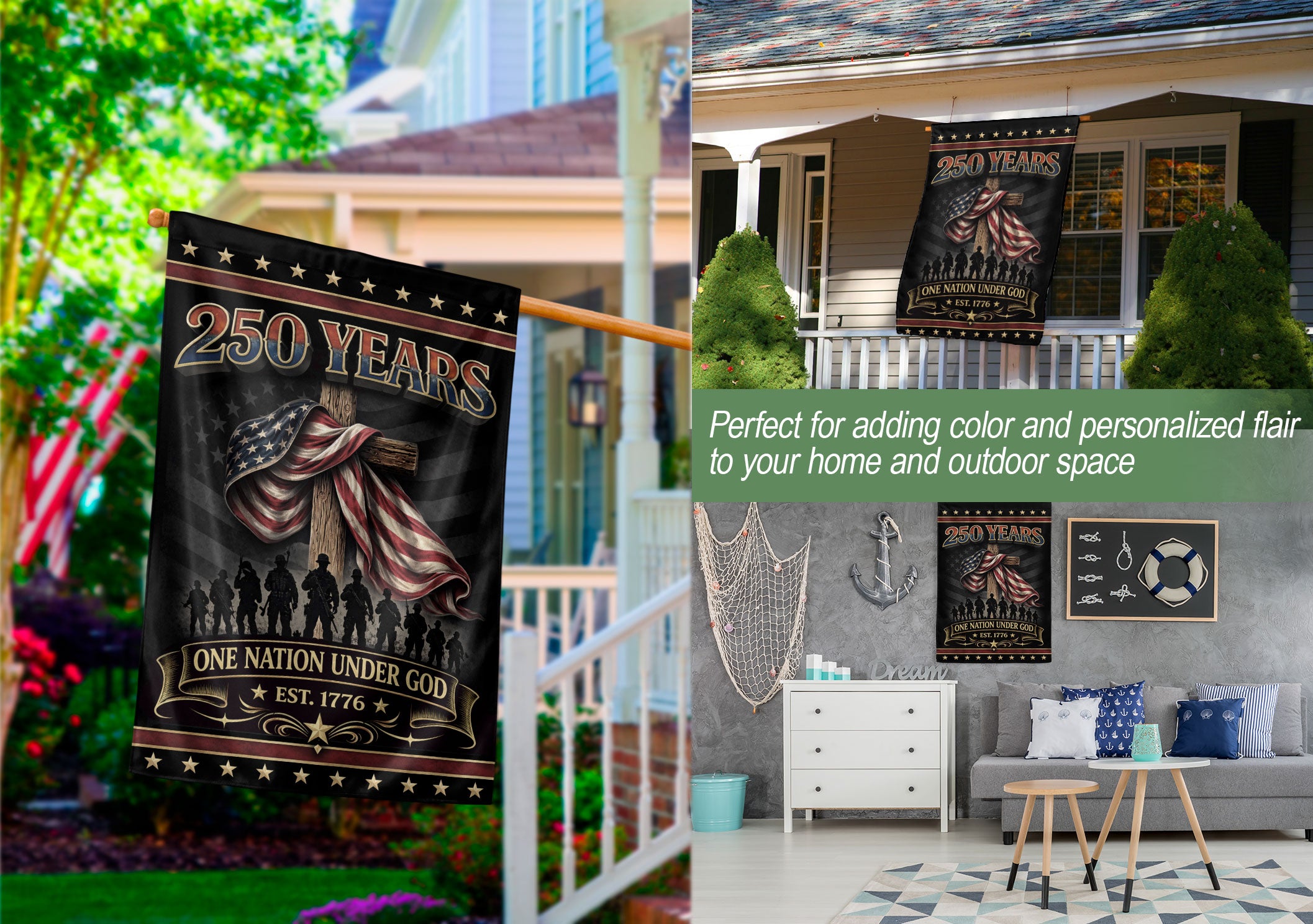 250th Anniversary USA Flag Garden Decor – One Nation Under God, We The People Cross Garden Flag, Faith and Freedom Patriotic Flag