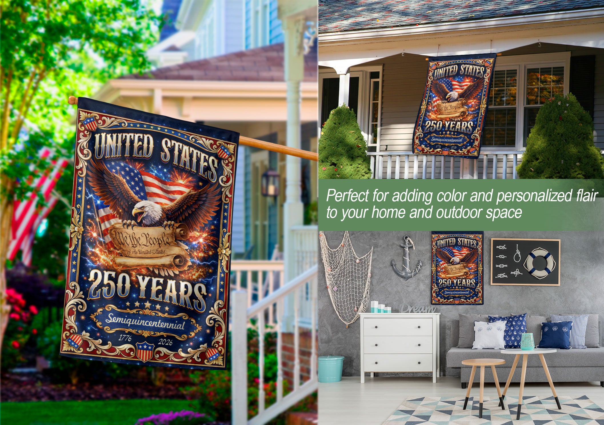 USA 250th Anniversary House Flag 1776-2026 – We The People Constitution Double Sided Patriotic Yard Flag
